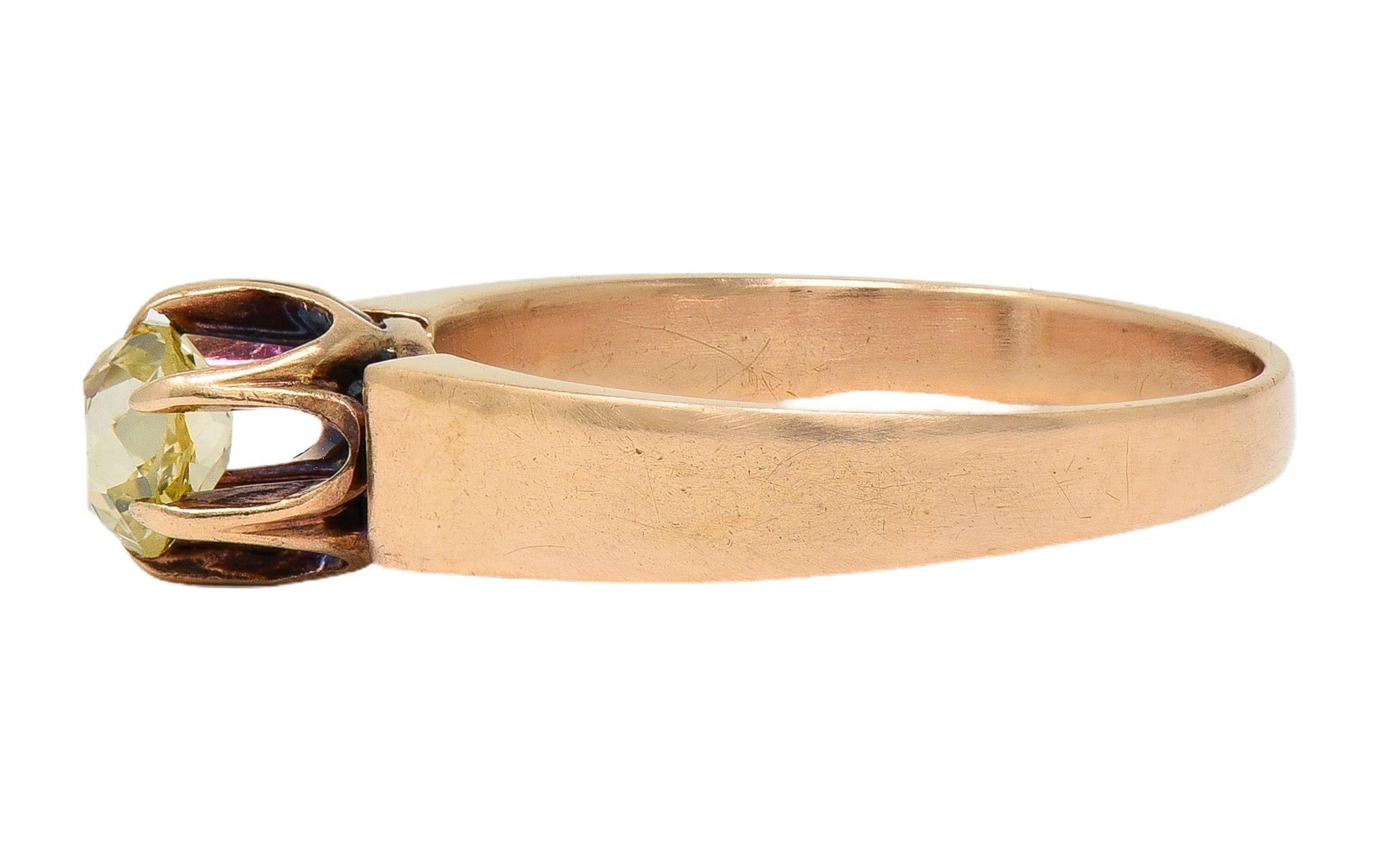 Victorian Fancy Light Yellow Old Mine Diamond 14K Gold Antique Engagement Ring