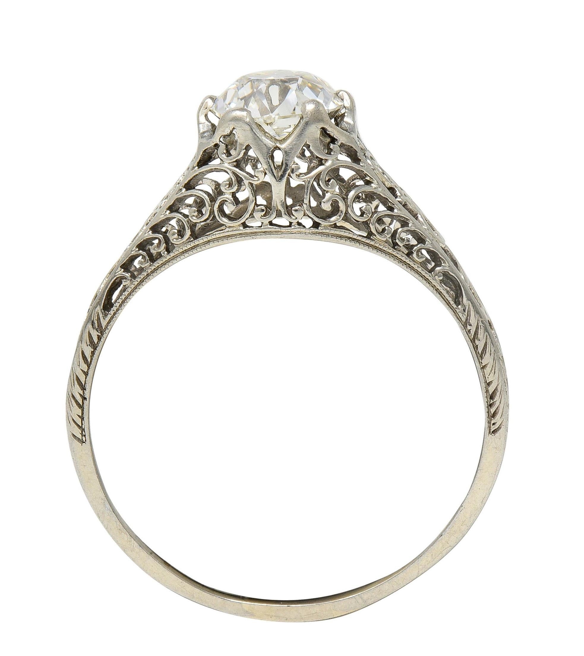 Art Deco 1.10 Carat Diamond 18 Karat White Gold Antique Engagement Ring