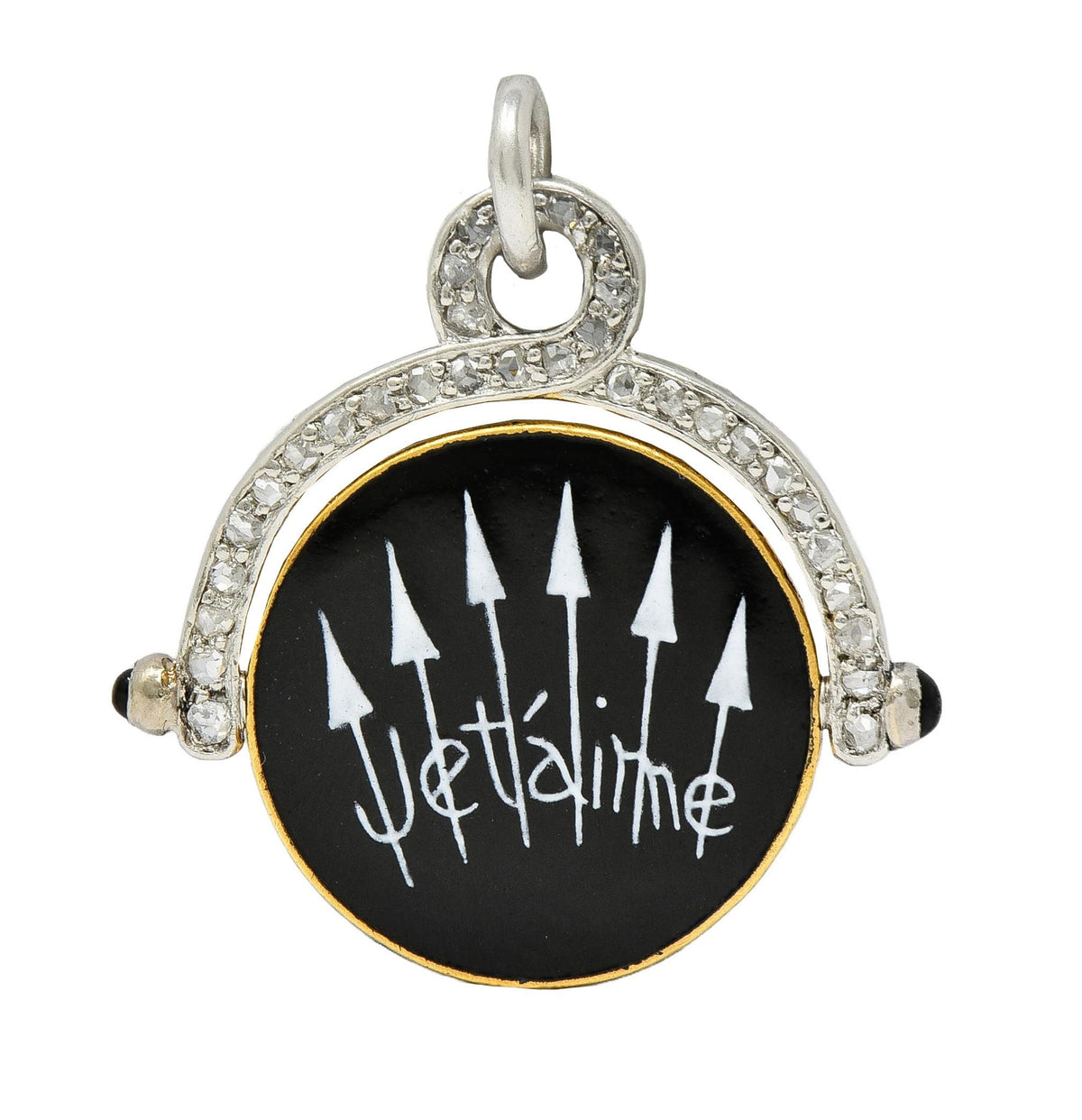 Art Deco Diamond Enamel Onyx Platinum 18 Karat Gold Vintage Spinning J