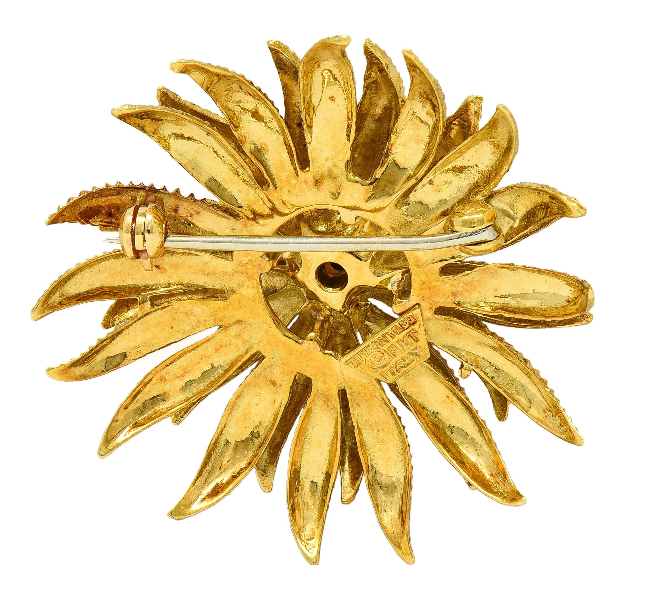 Tiffany & Co. 1960's Ruby 18 Karat Yellow Gold Vintage Flower Floral Brooch