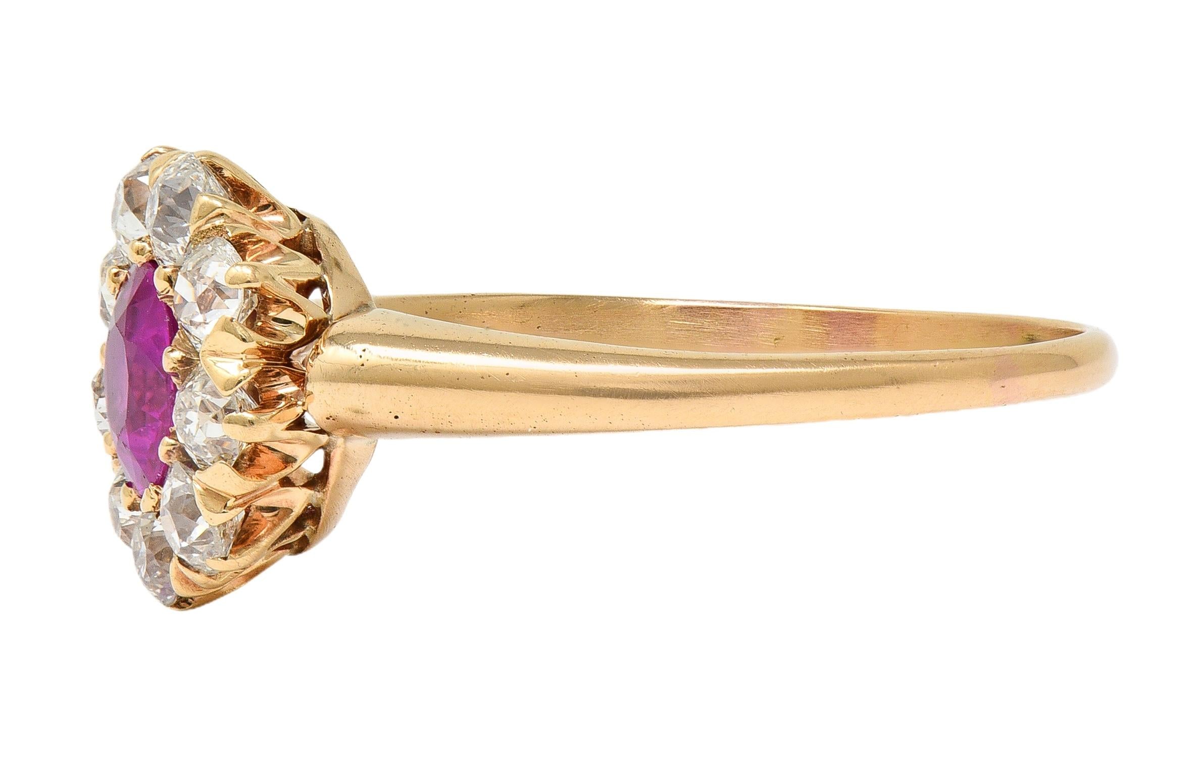 Victorian No Heat Burma Pink Sapphire Diamond 14K Gold Antique Halo Ring GIA