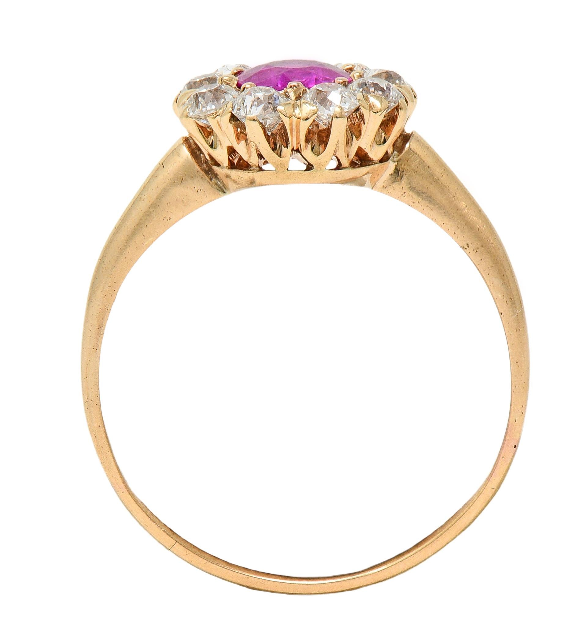 Victorian No Heat Burma Pink Sapphire Diamond 14K Gold Antique Halo Ring GIA