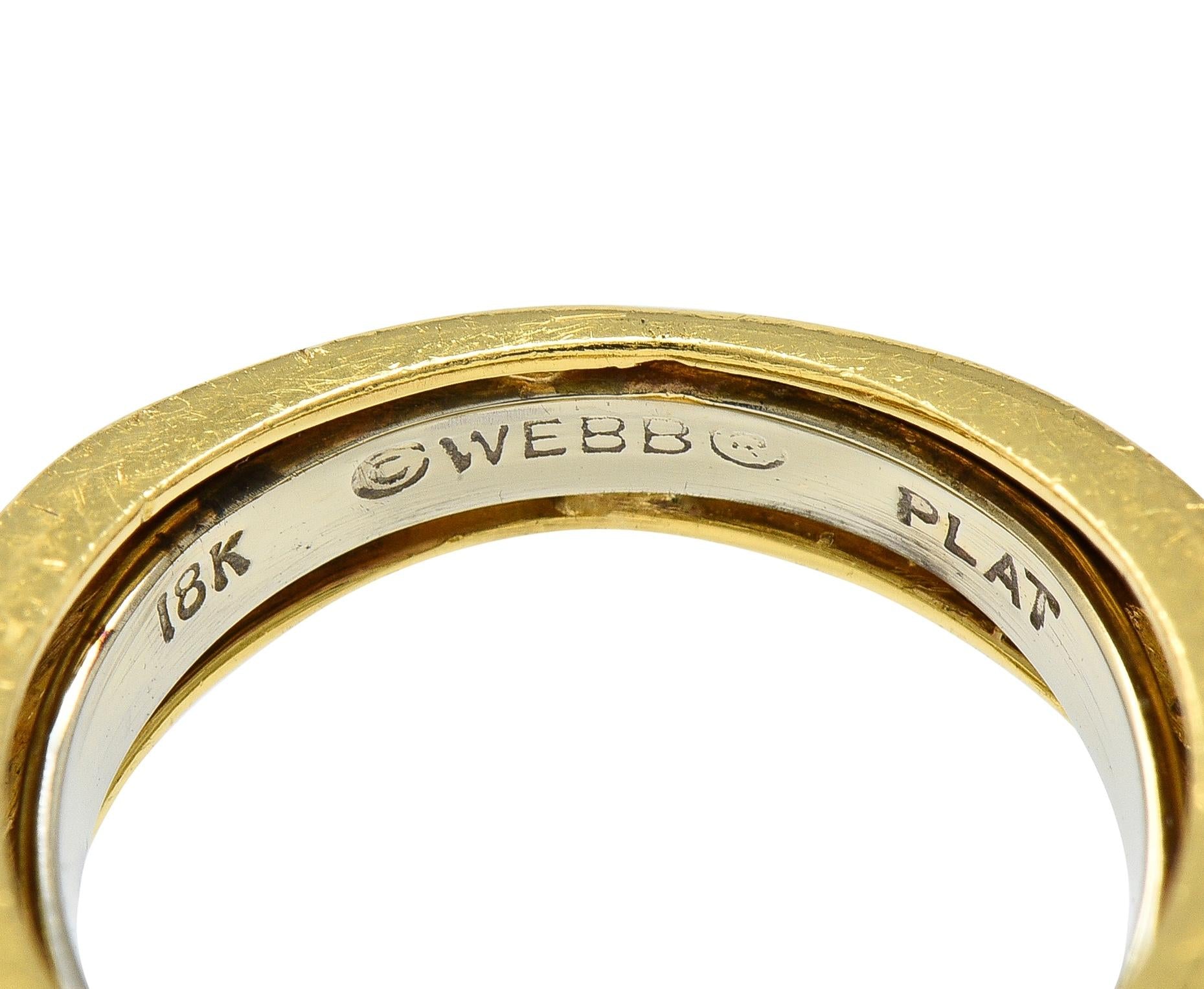 David Webb Diamond Black Enamel Platinum 18 Karat Yellow Gold Gap Ring