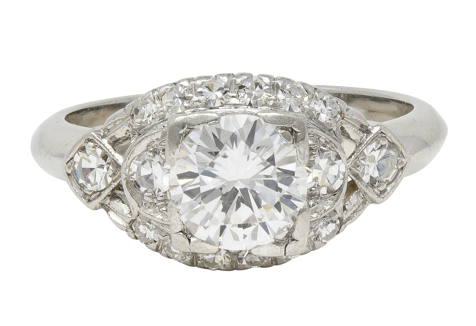 Mid-Century 1.24 CTW Diamond Platinum Vintage Cluster Engagement Ring