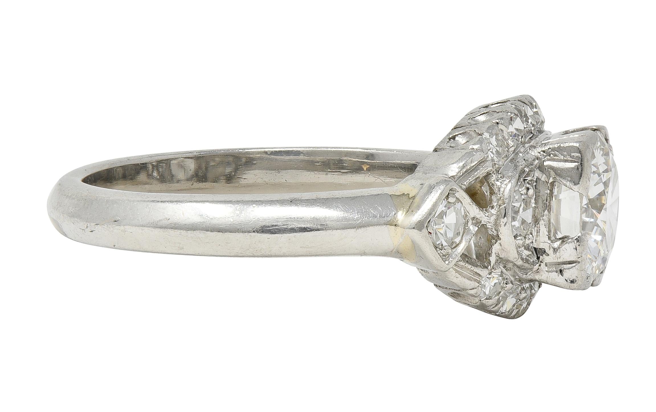 Mid-Century 1.24 CTW Diamond Platinum Vintage Cluster Engagement Ring