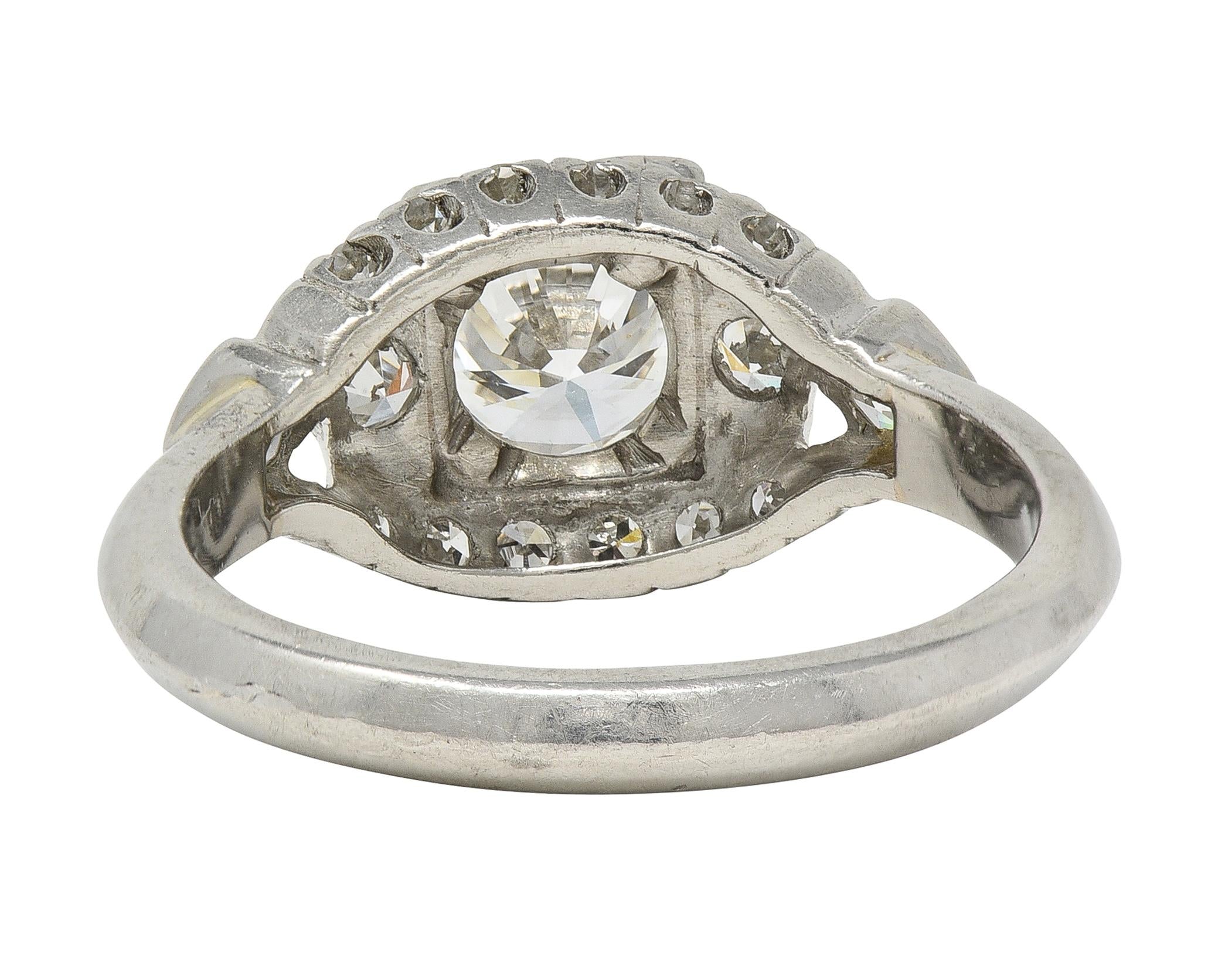 Mid-Century 1.24 CTW Diamond Platinum Vintage Cluster Engagement Ring