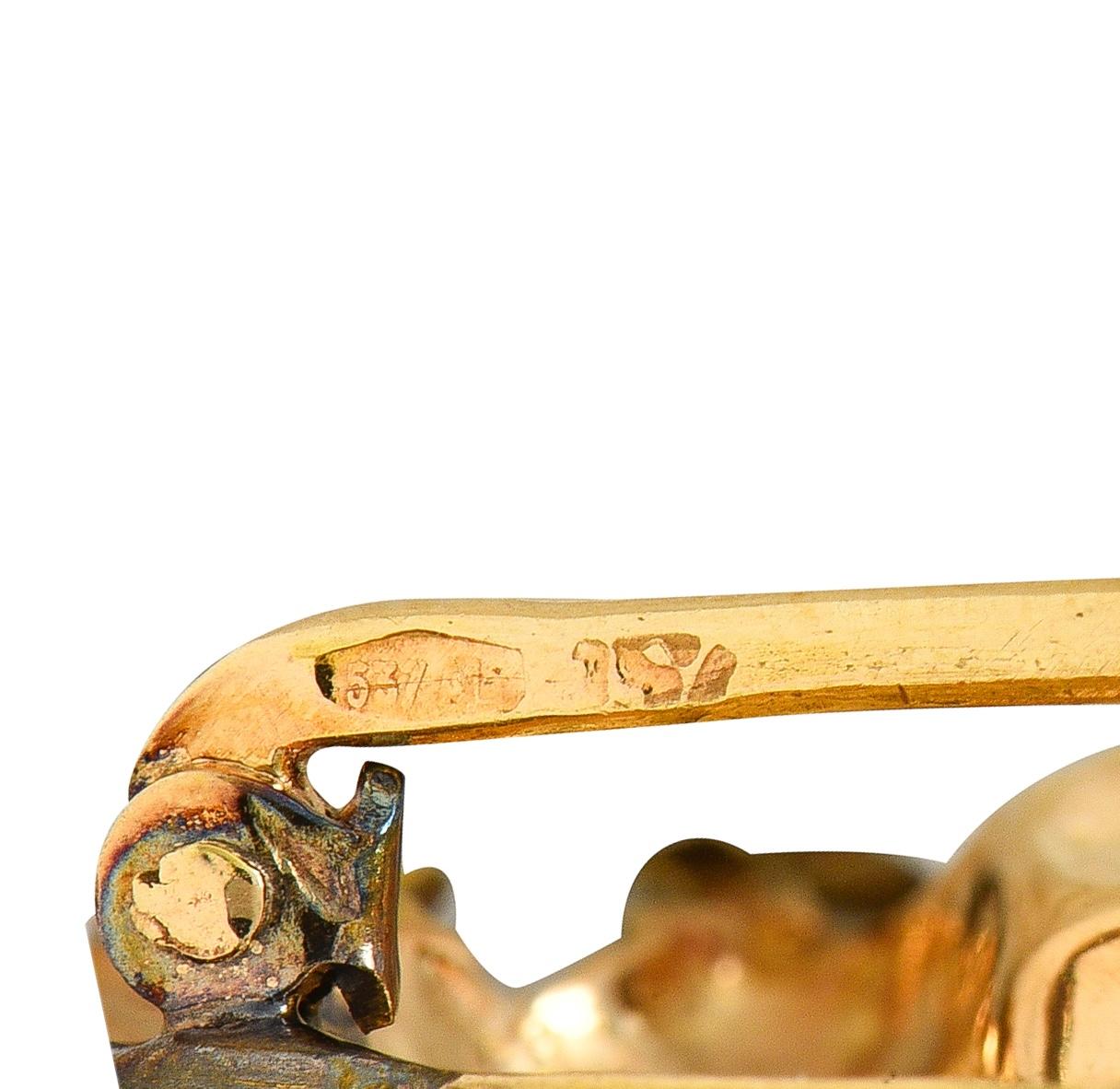 1960's Ruby 18 Karat Yellow Gold Vintage Setter Dog Brooch