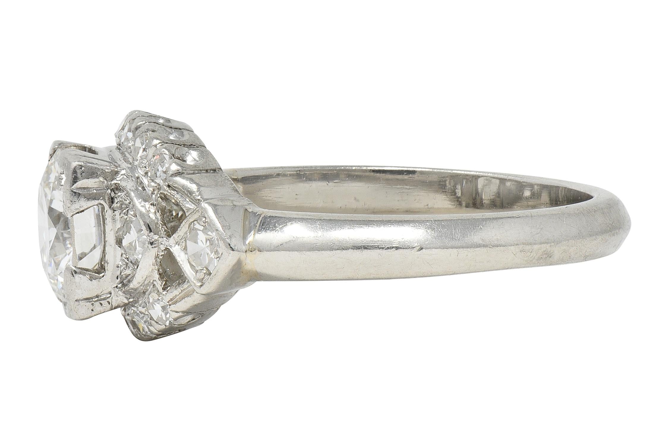 Mid-Century 1.24 CTW Diamond Platinum Vintage Cluster Engagement Ring