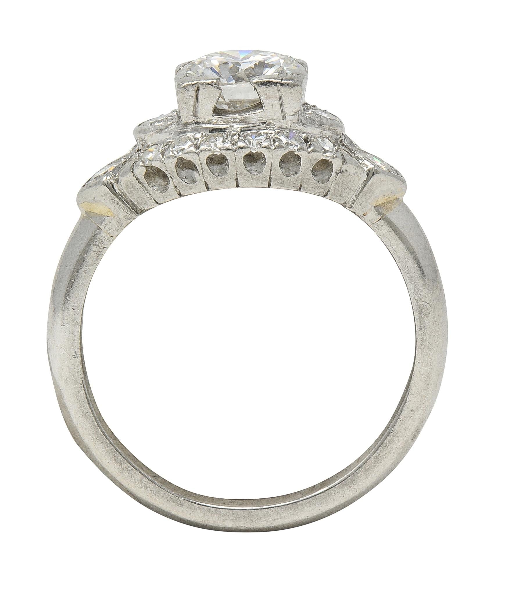 Mid-Century 1.24 CTW Diamond Platinum Vintage Cluster Engagement Ring
