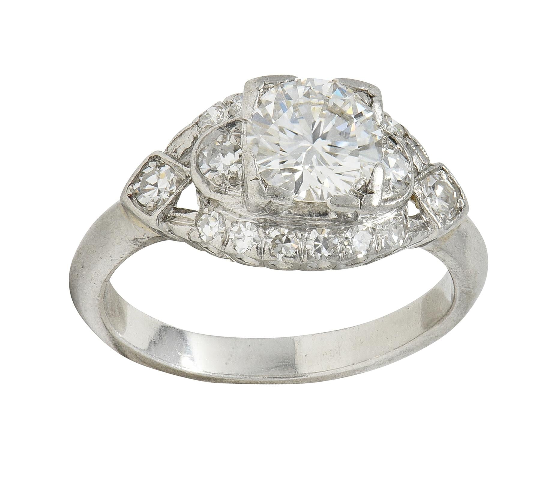 Mid-Century 1.24 CTW Diamond Platinum Vintage Cluster Engagement Ring