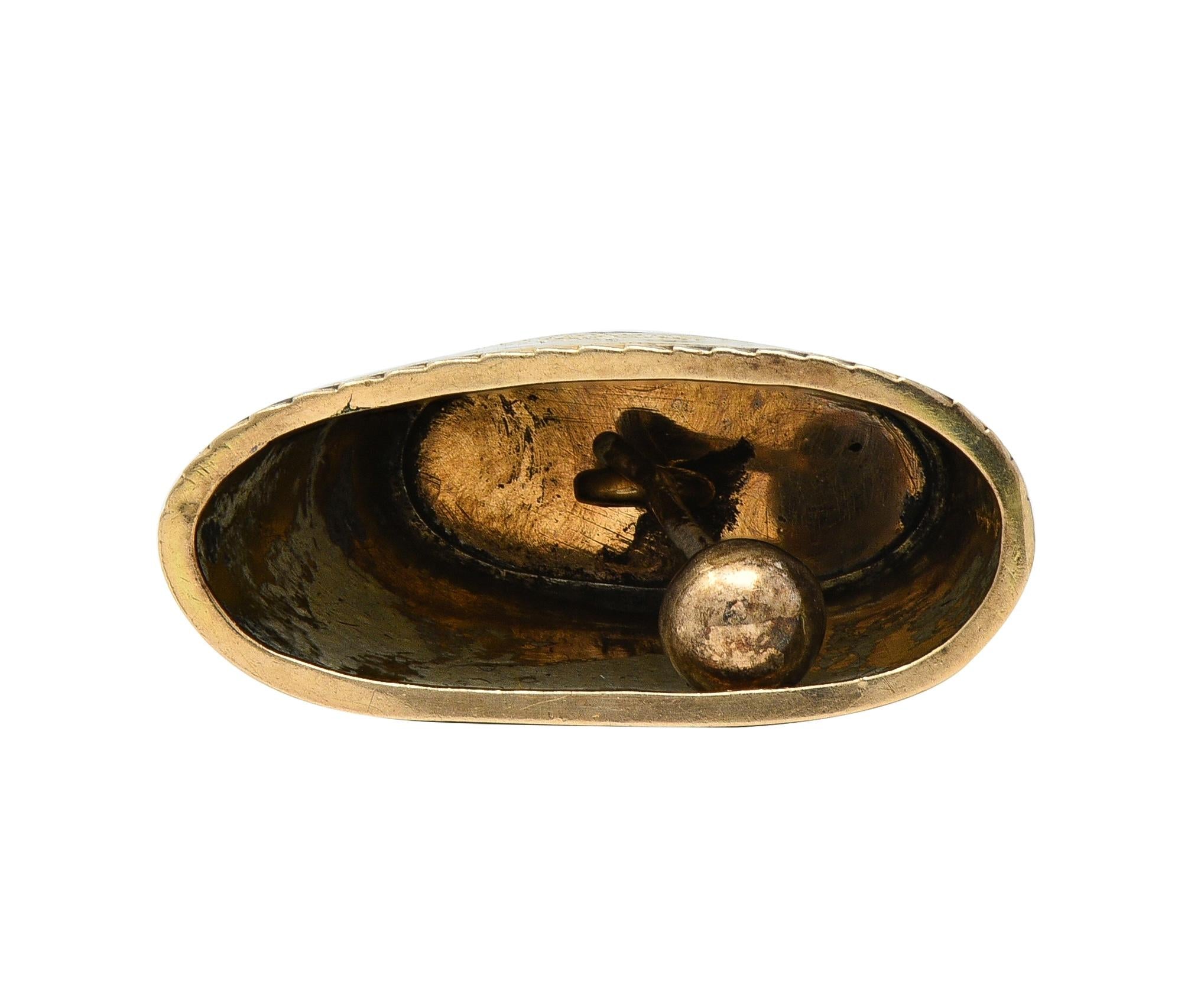 1959 Enamel 14 Karat Yellow Gold Engraved Belt Motif Vintage Cowbell Charm