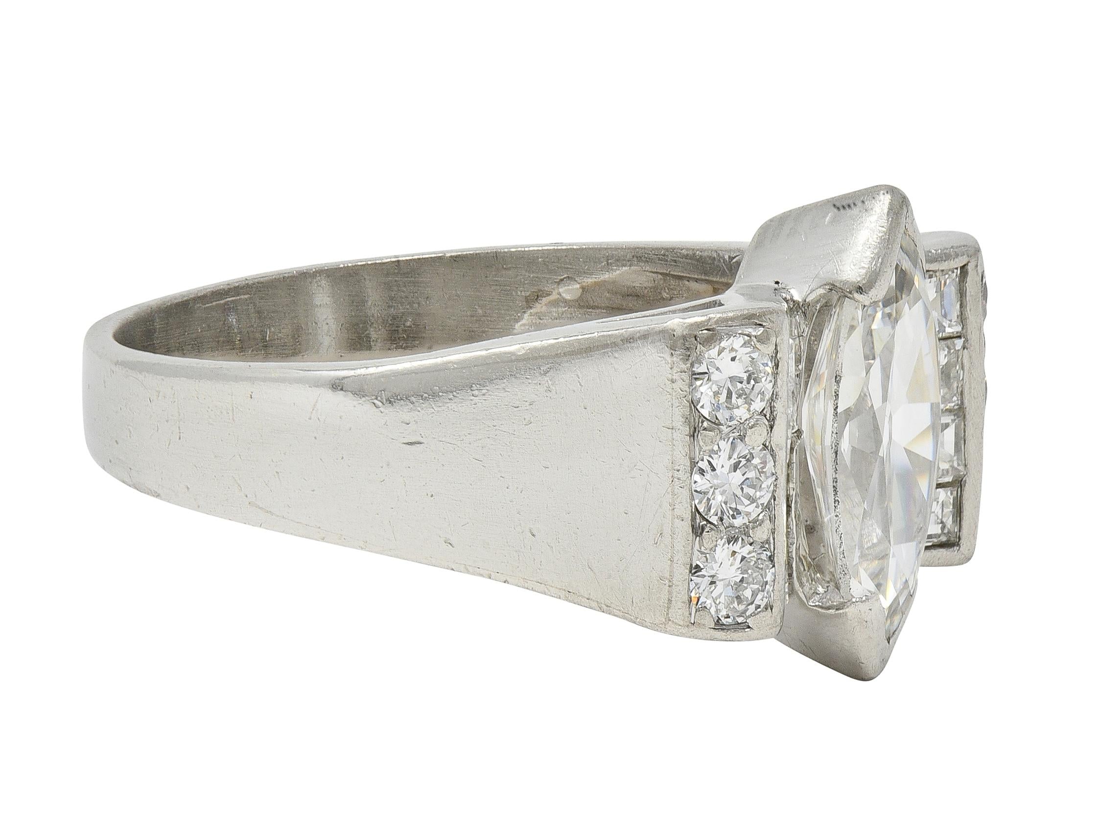Mid-Century 2.05 CTW Marquise Diamond Platinum Vintage Bow Fashion Ring