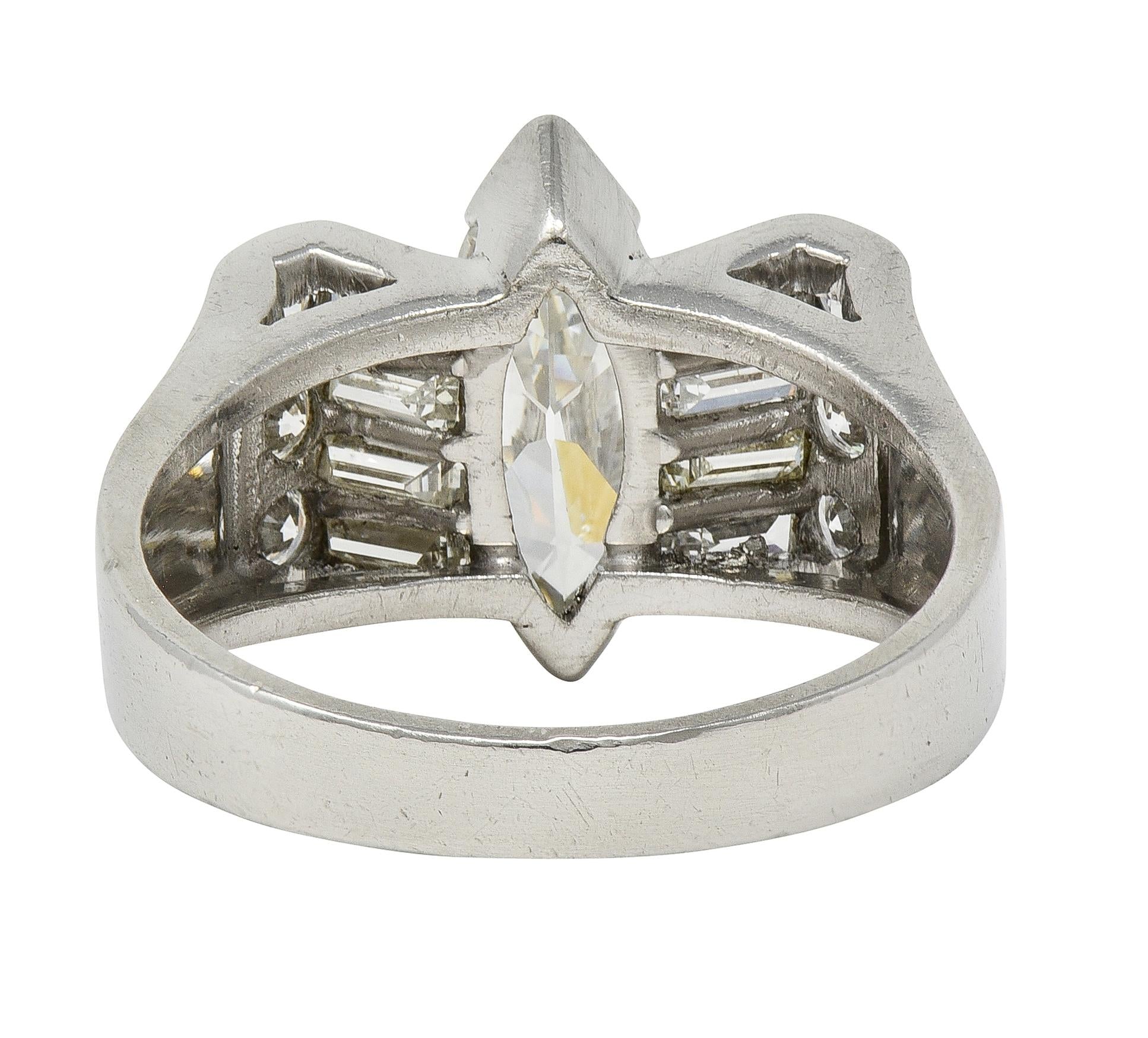 Mid-Century 2.05 CTW Marquise Diamond Platinum Vintage Bow Fashion Ring