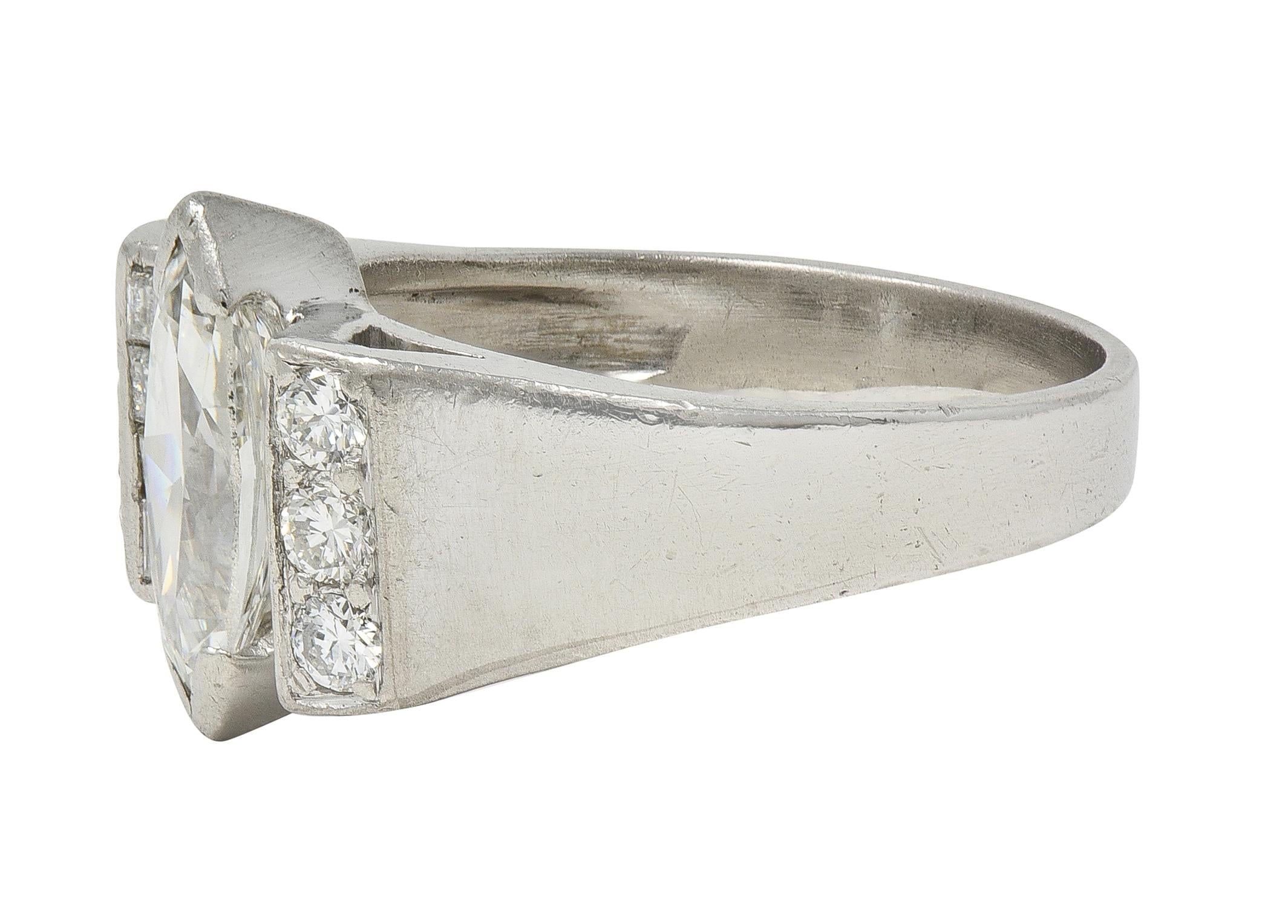 Mid-Century 2.05 CTW Marquise Diamond Platinum Vintage Bow Fashion Ring