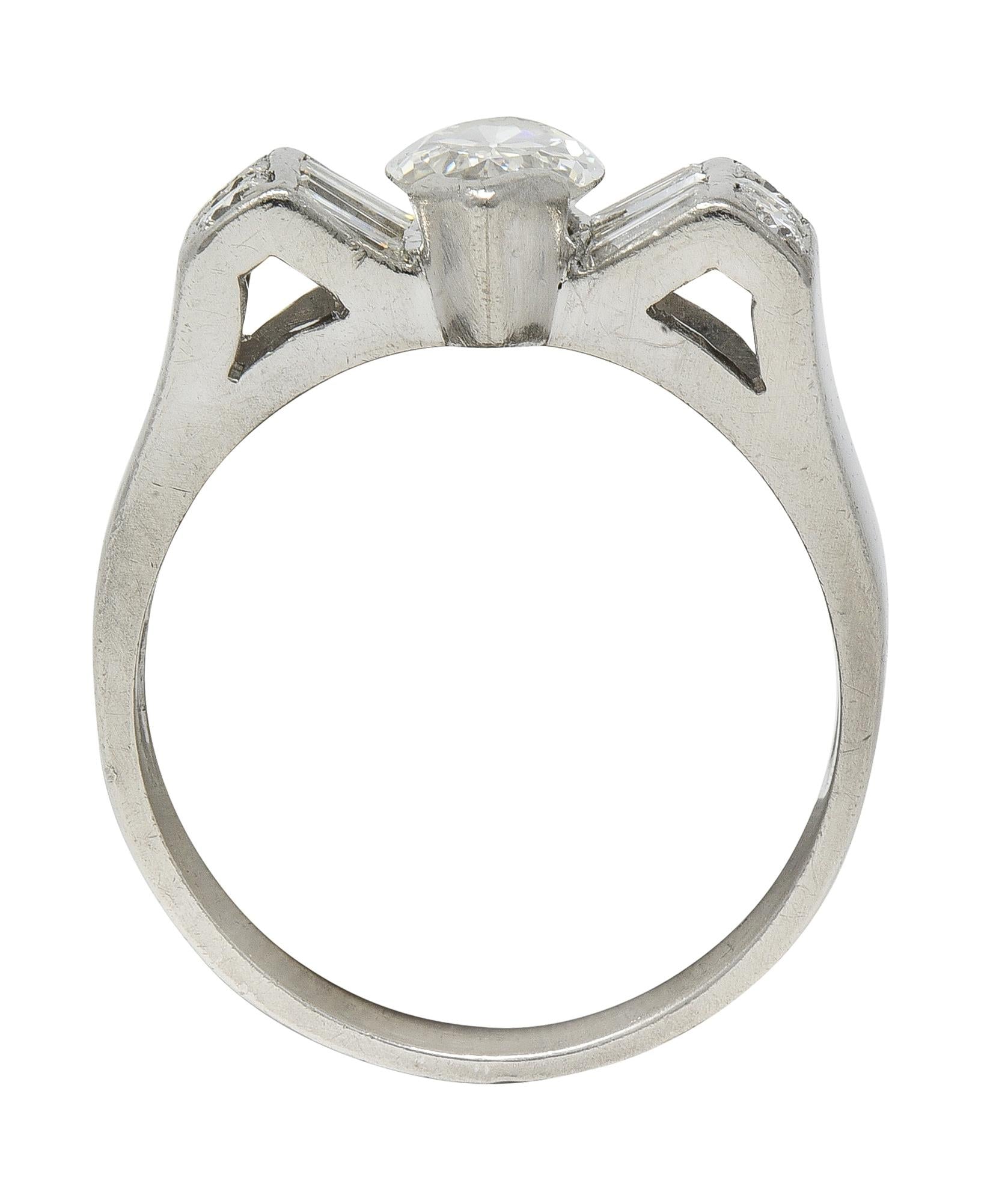 Mid-Century 2.05 CTW Marquise Diamond Platinum Vintage Bow Fashion Ring