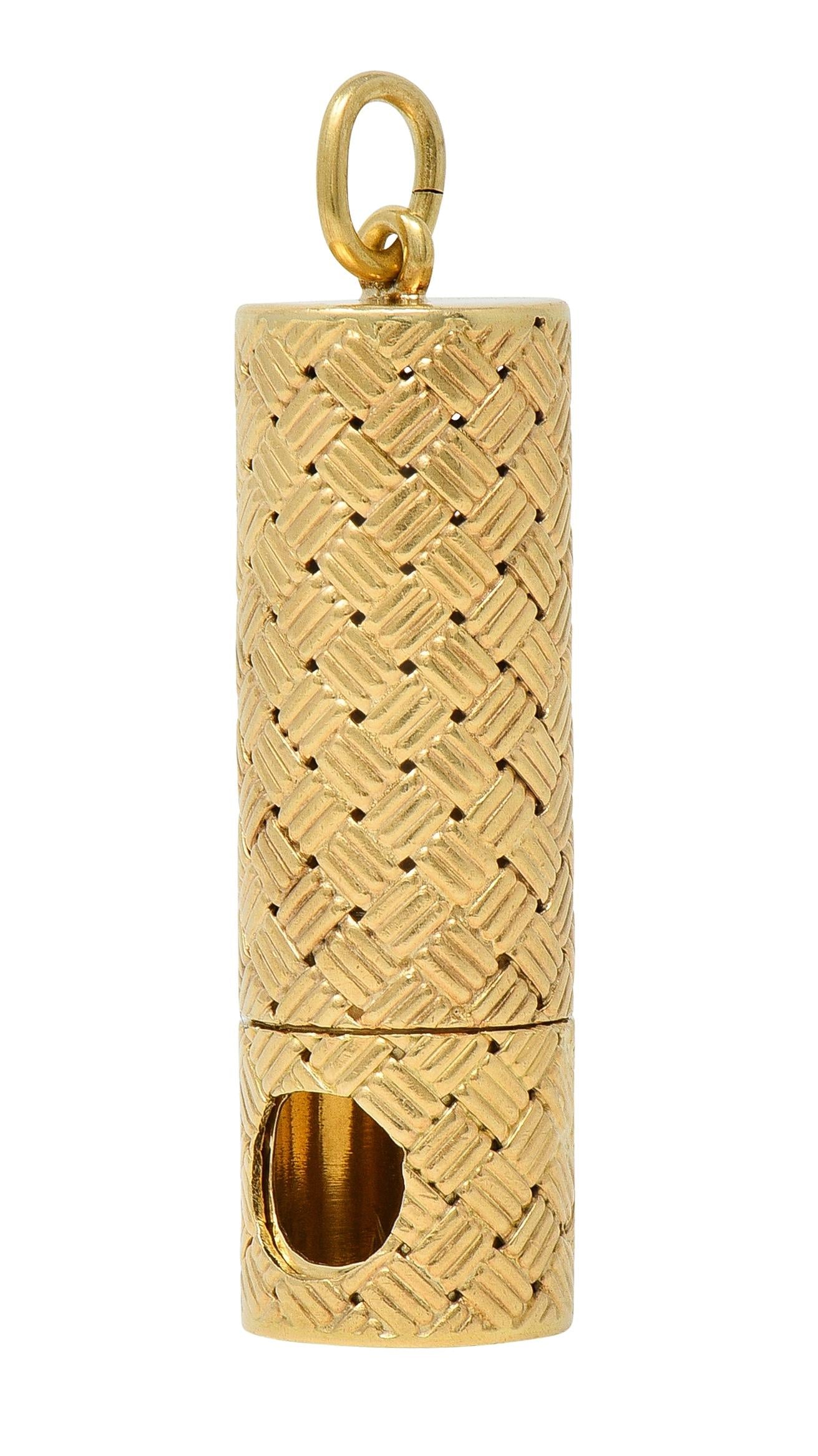 Tiffany & Co. 1950's 14 Karat Yellow Gold Vintage Basket Weave Pill Case Pendant