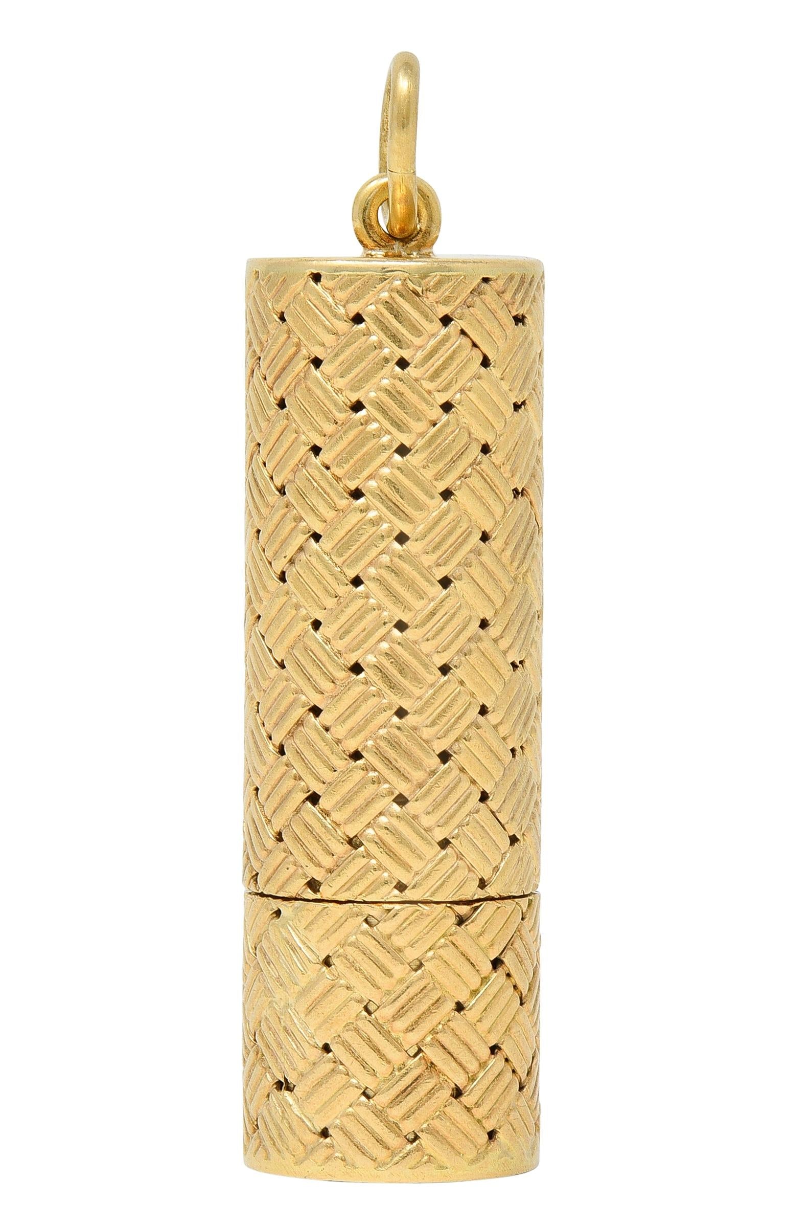 Tiffany & Co. 1950's 14 Karat Yellow Gold Vintage Basket Weave Pill Case Pendant
