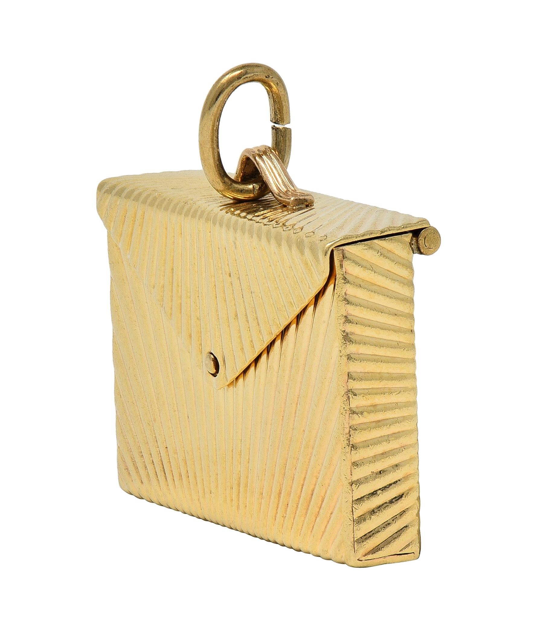 Mid-Century 14 Karat Yellow Gold Vintage Opening Envelope Pendant Charm