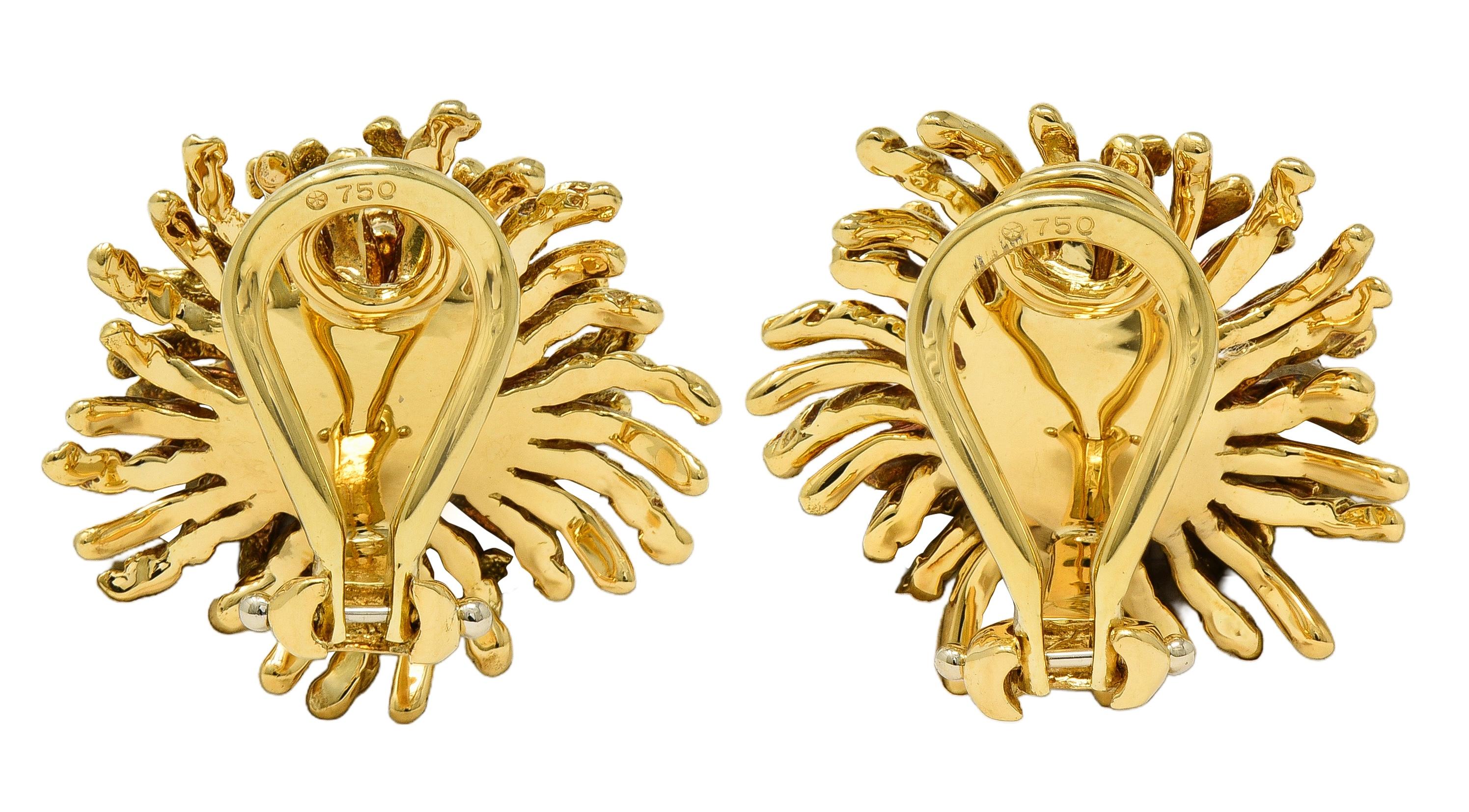 Tiffany & Co. 1970's Diamond 18K Gold Vintage Anemone Ear-Clip Earrings