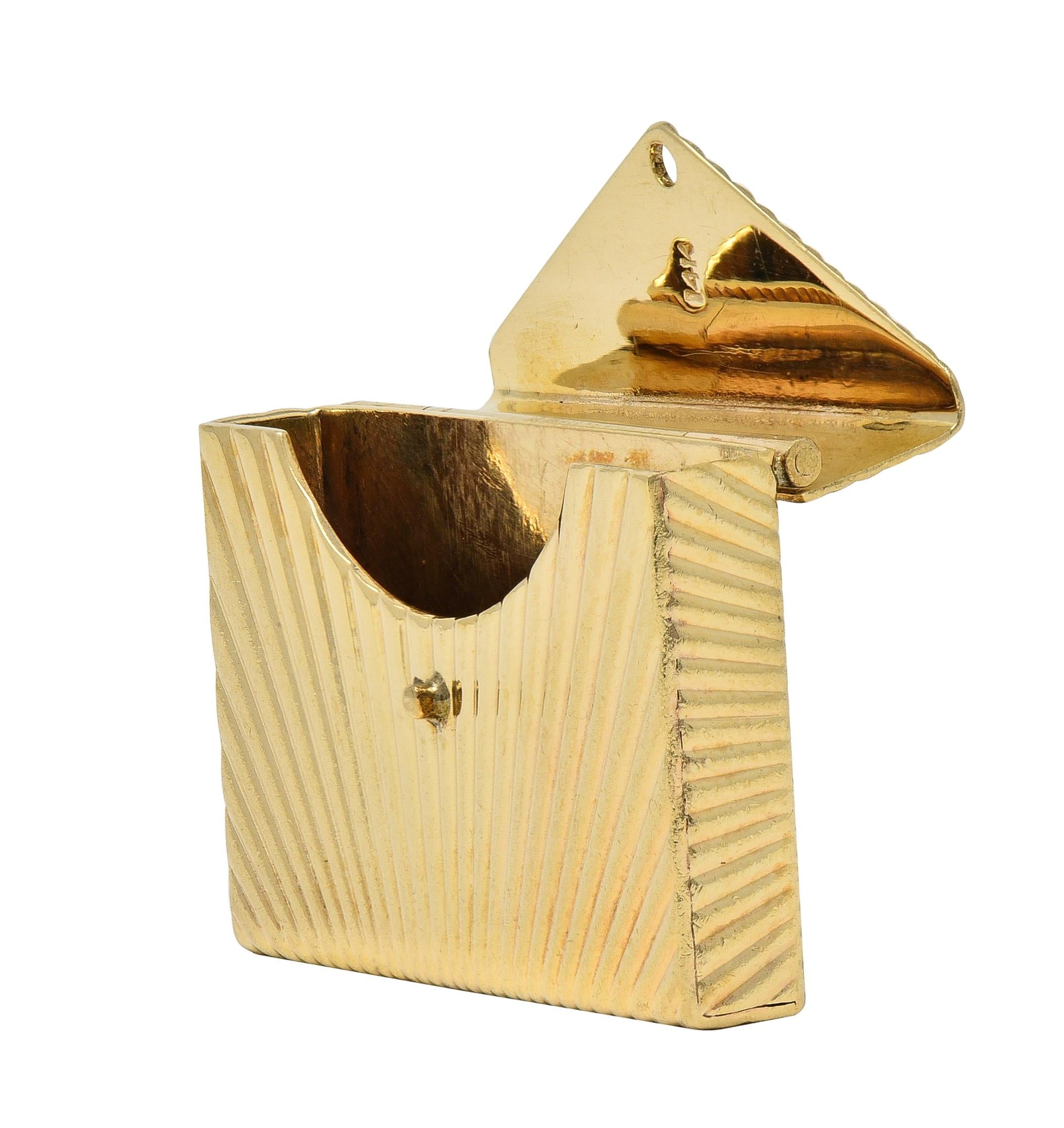 Mid-Century 14 Karat Yellow Gold Vintage Opening Envelope Pendant Charm