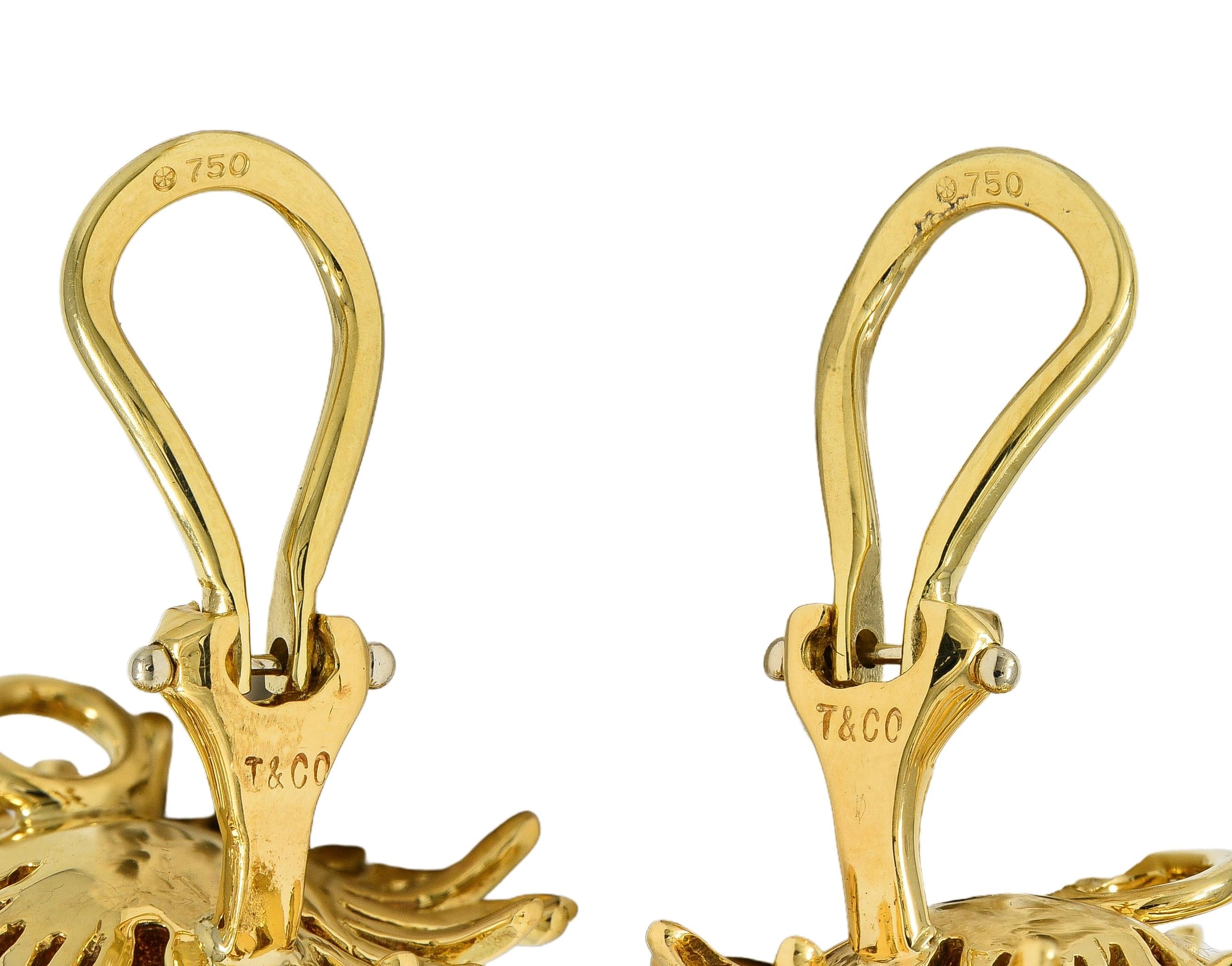 Tiffany & Co. 1970's Diamond 18K Gold Vintage Anemone Ear-Clip Earrings