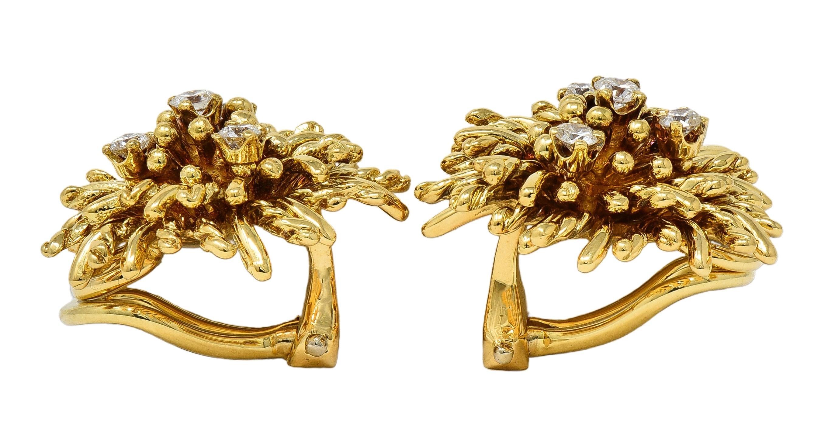 Tiffany & Co. 1970's Diamond 18K Gold Vintage Anemone Ear-Clip Earrings