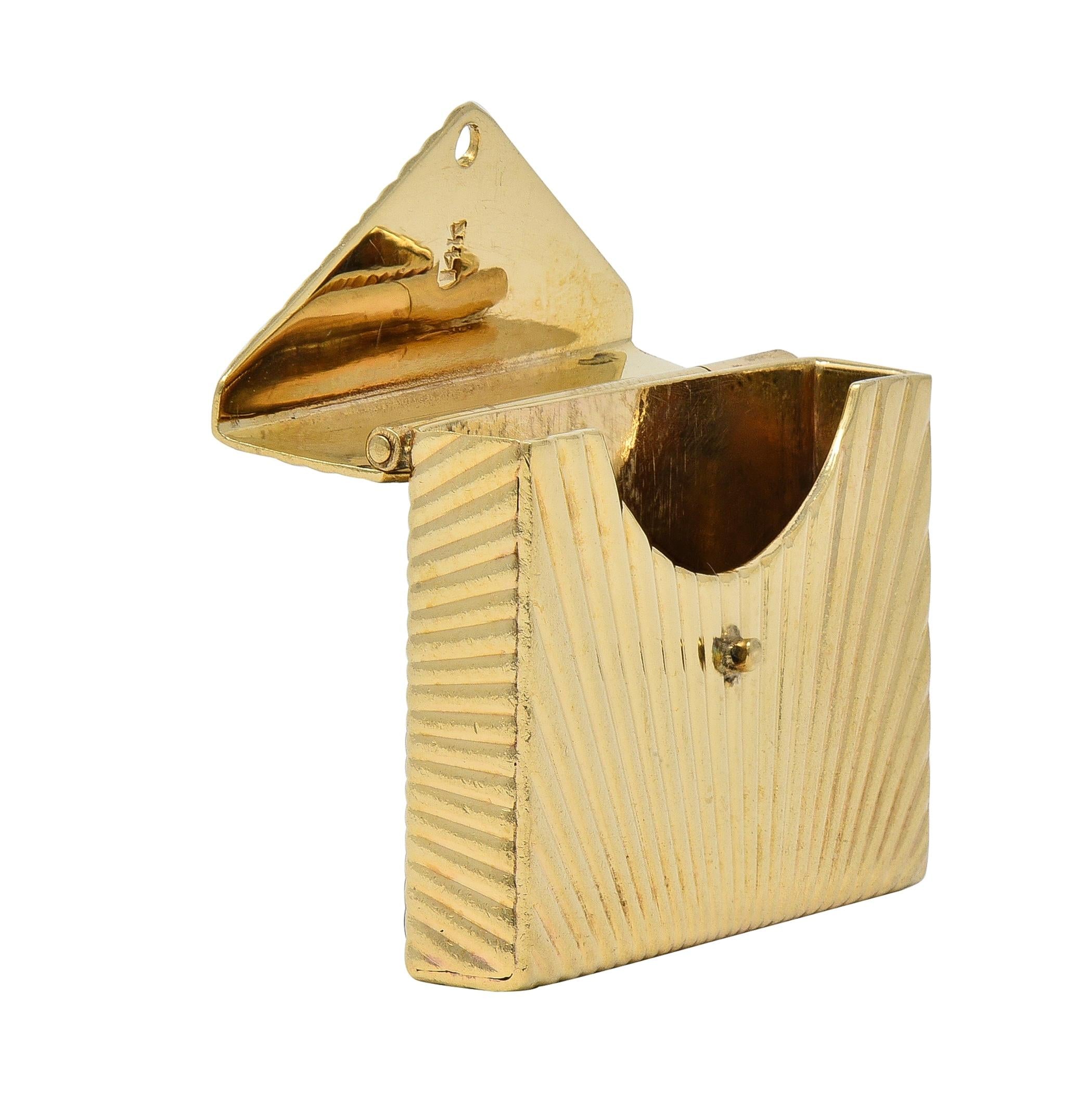 Mid-Century 14 Karat Yellow Gold Vintage Opening Envelope Pendant Charm