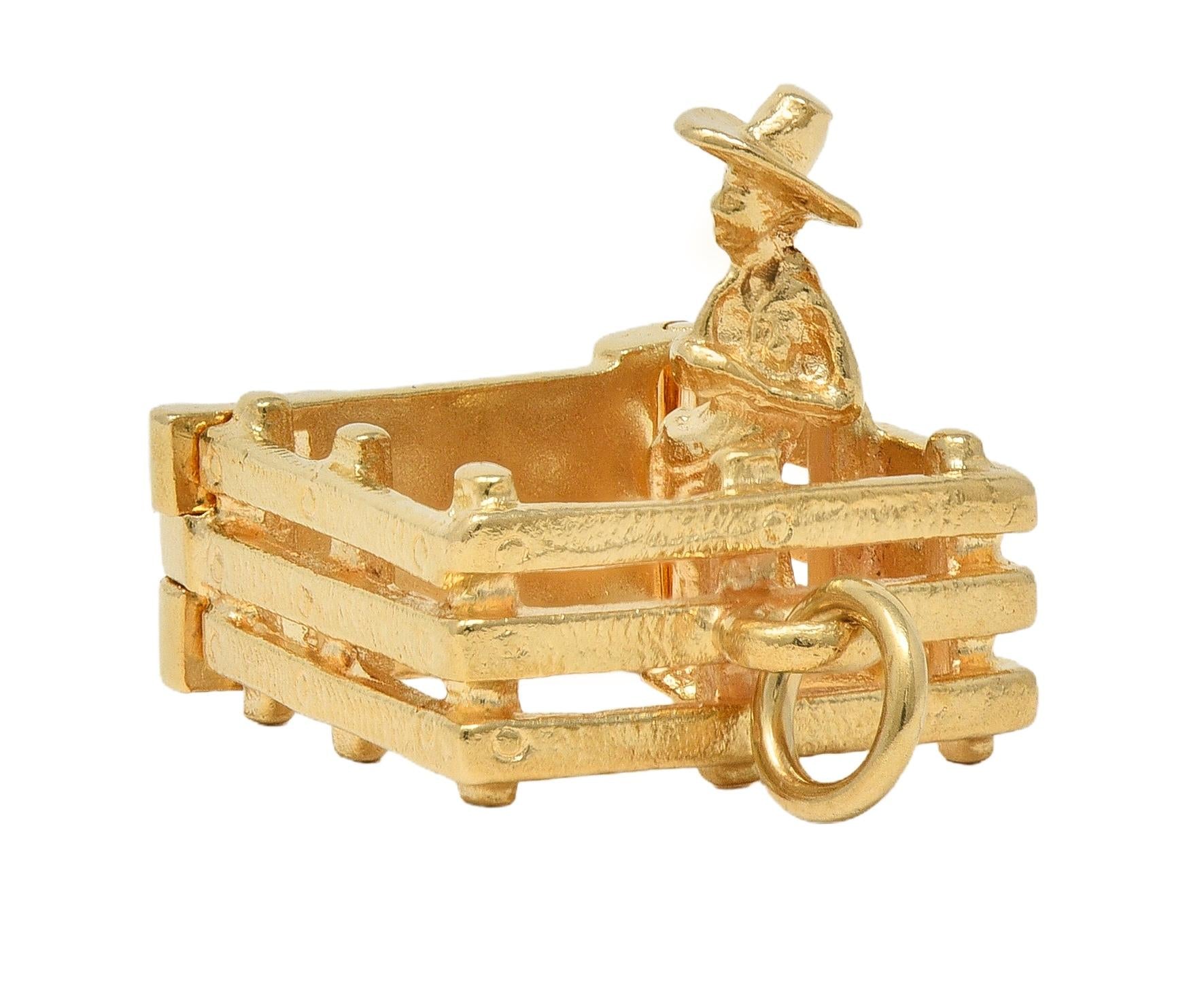 1990's 14 Karat Yellow Gold Vintage Farmer-In-A-Pen Pendant Charm