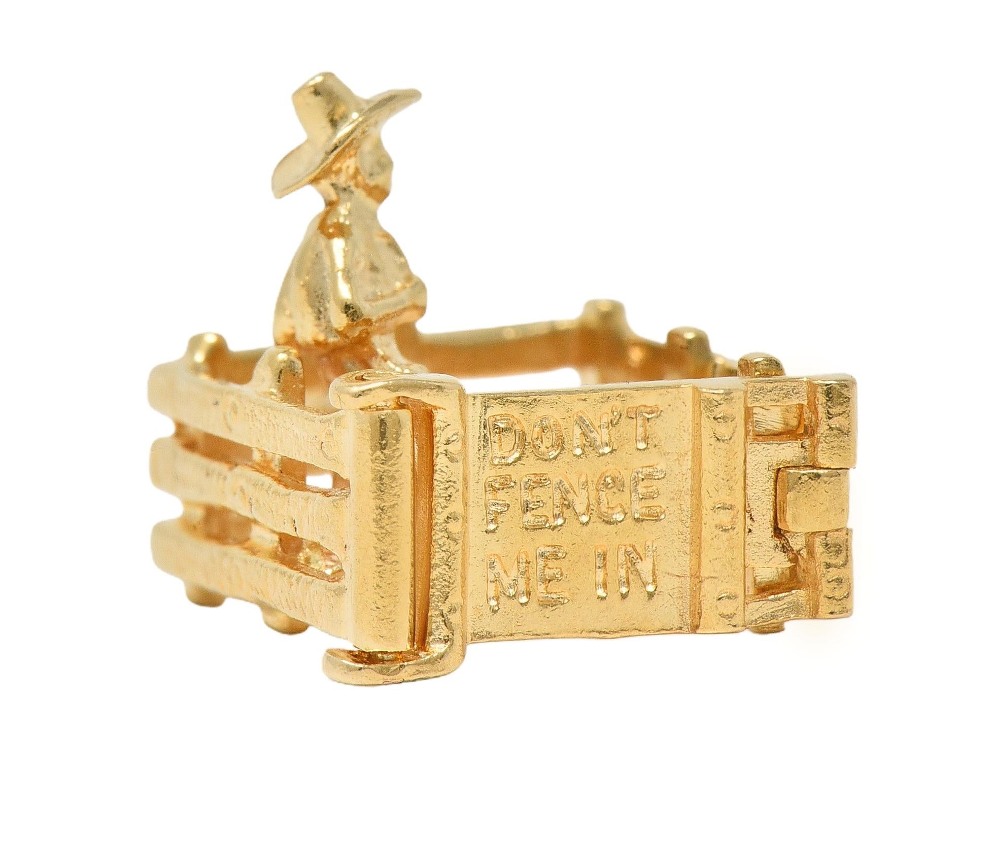 1990's 14 Karat Yellow Gold Vintage Farmer-In-A-Pen Pendant Charm