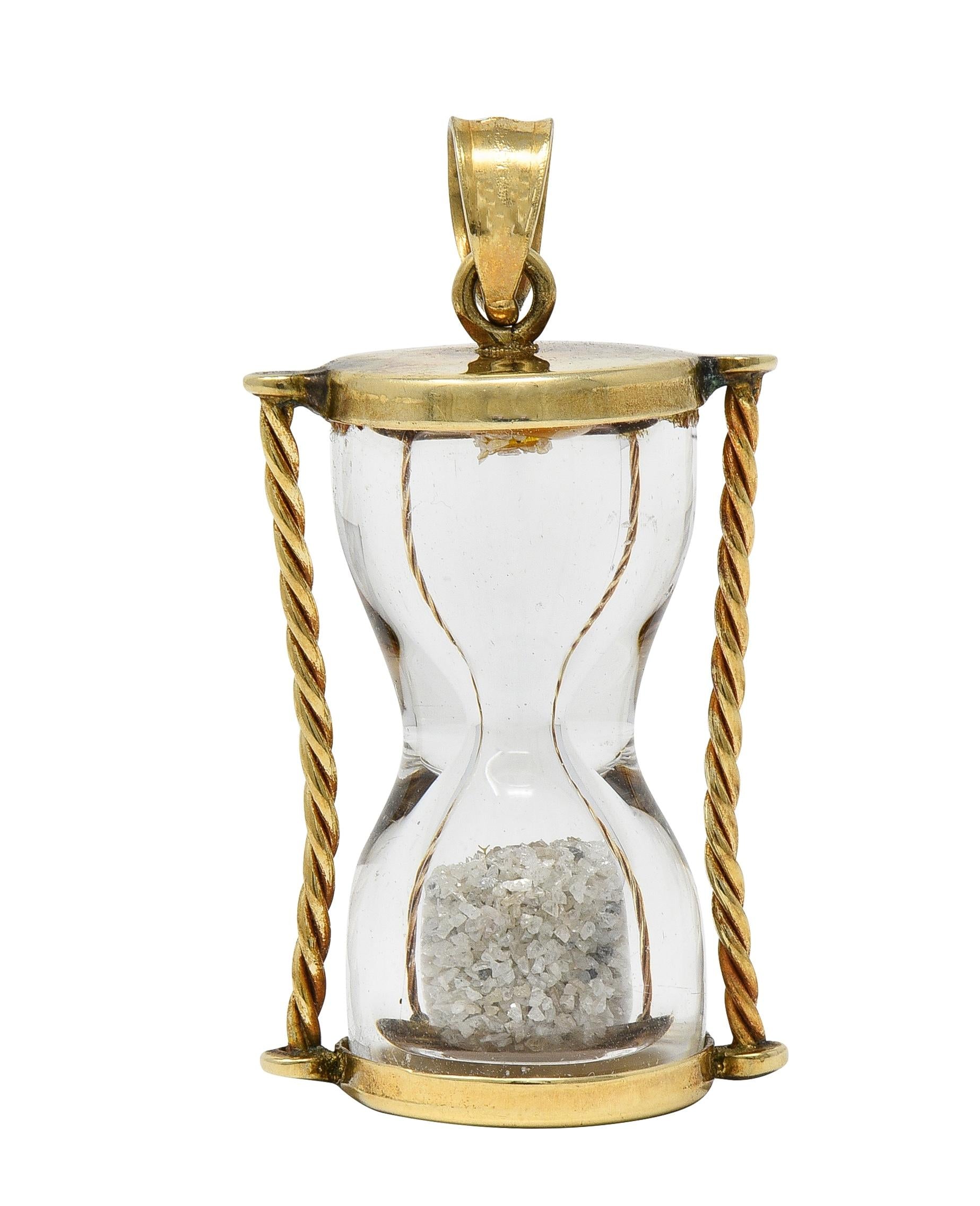 1950's Diamond 10 Karat Yellow Gold Vintage Hourglass Charm