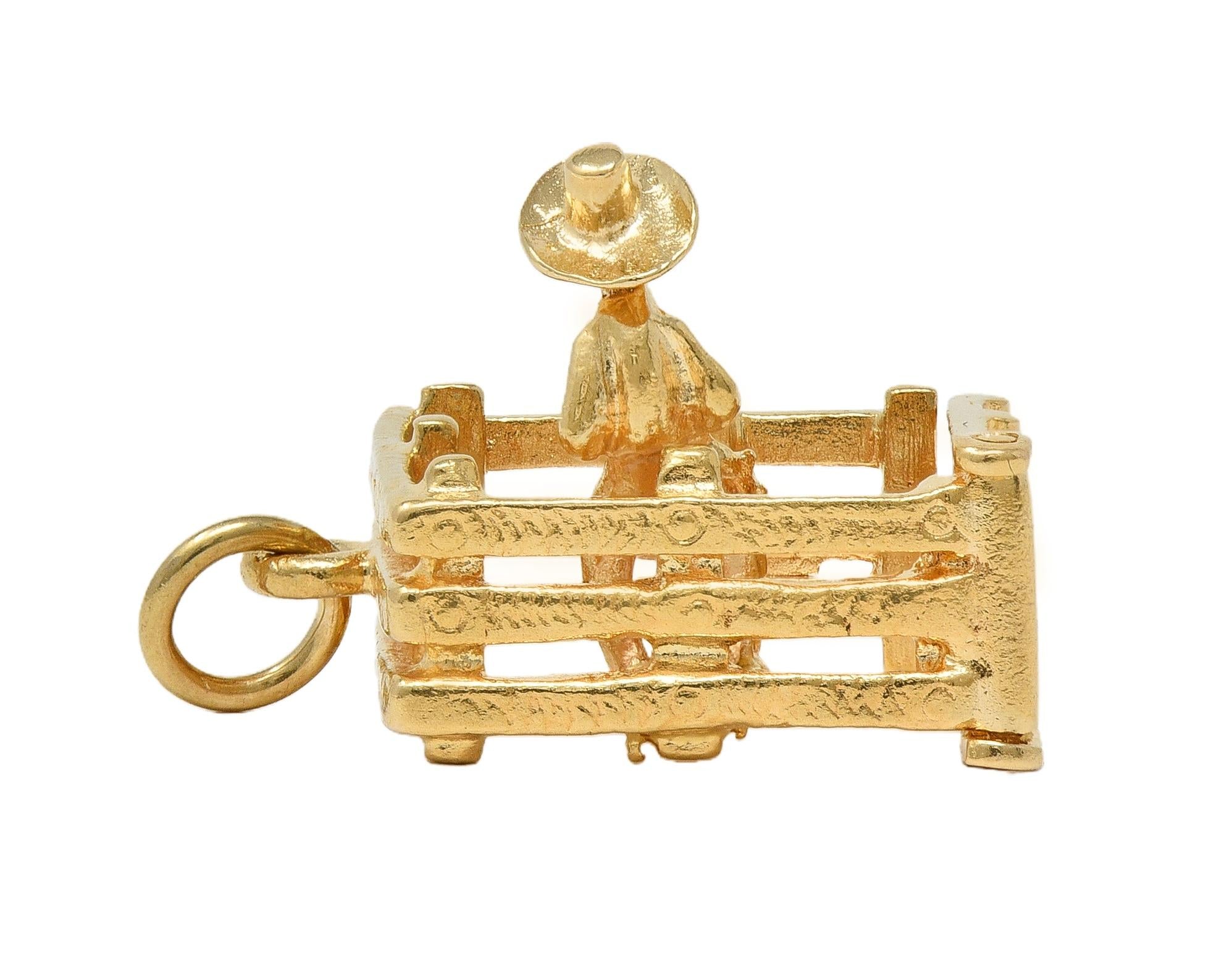 1990's 14 Karat Yellow Gold Vintage Farmer-In-A-Pen Pendant Charm