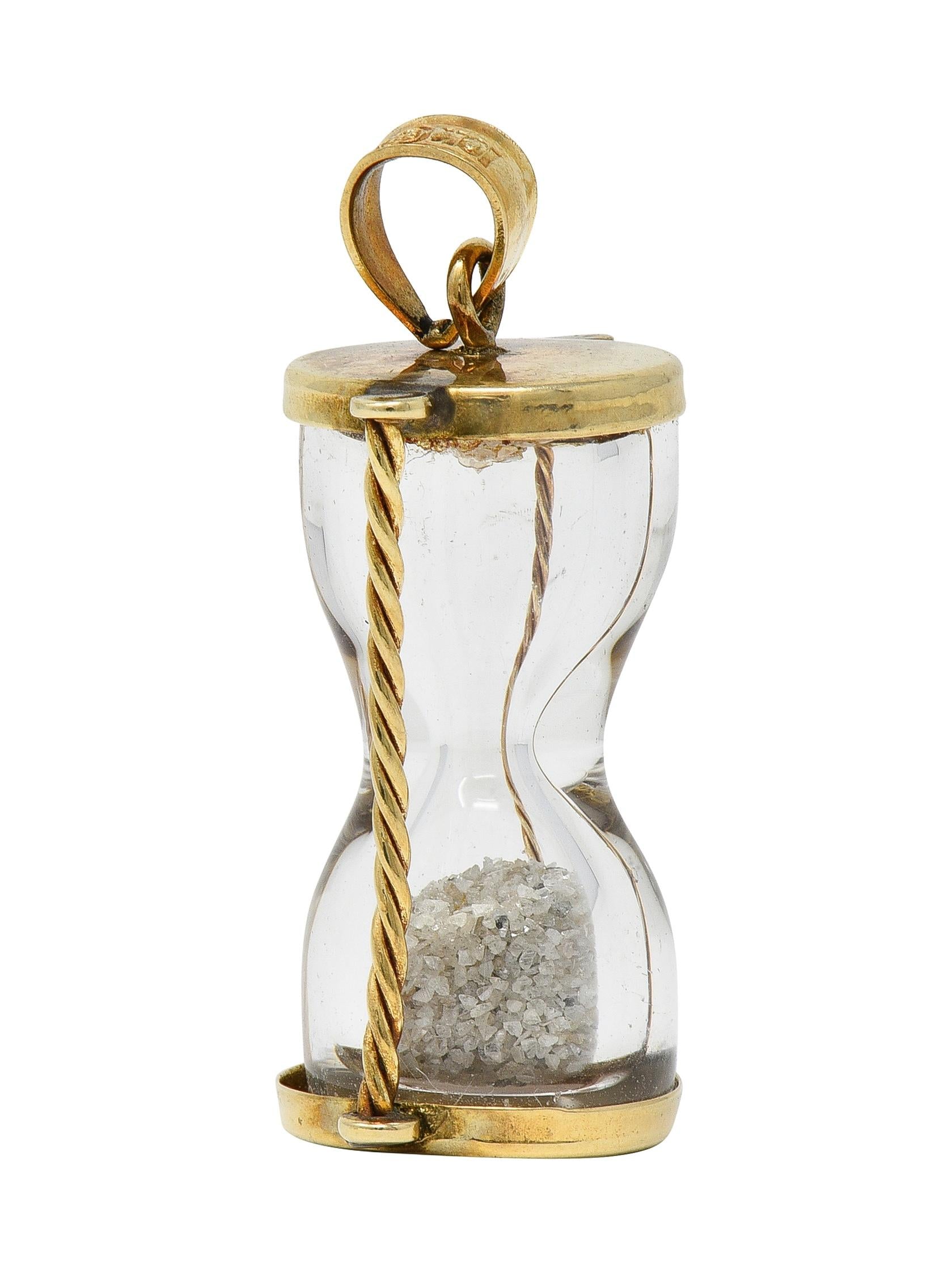 1950's Diamond 10 Karat Yellow Gold Vintage Hourglass Charm