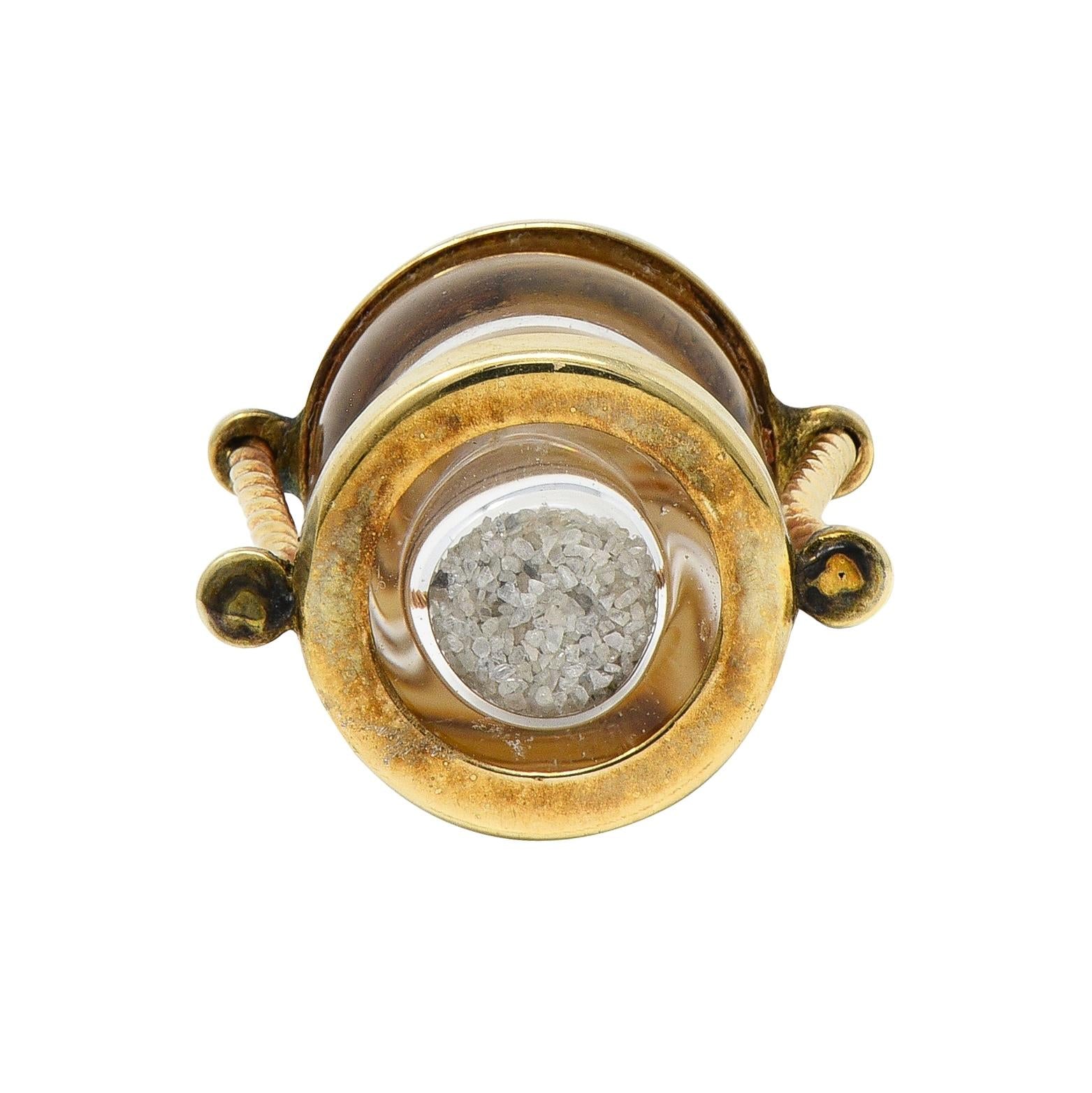 1950's Diamond 10 Karat Yellow Gold Vintage Hourglass Charm