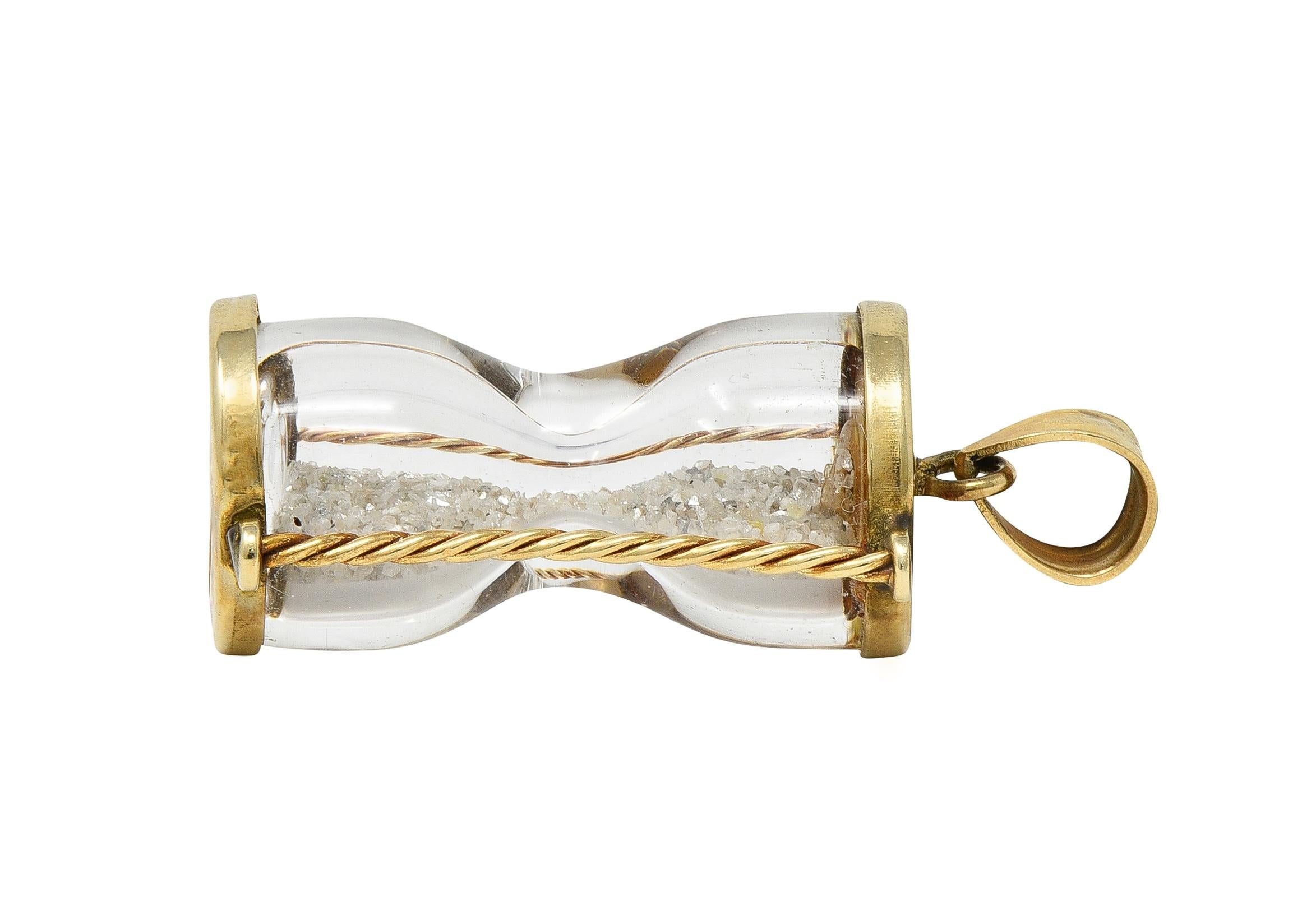 1950's Diamond 10 Karat Yellow Gold Vintage Hourglass Charm