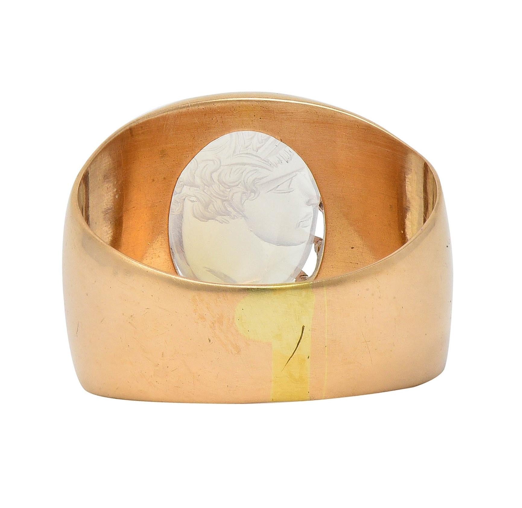Victorian Moonstone Intaglio 14 Karat Yellow Gold Antique Belcher Unisex Ring