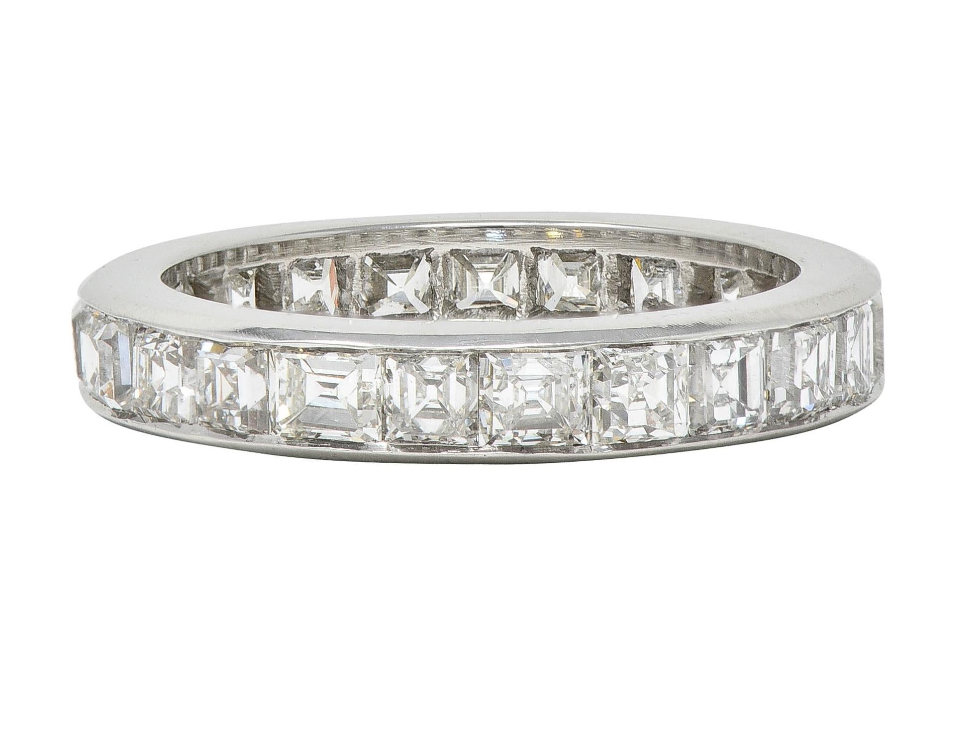 1950's 4.14 CTW Asscher Cut Diamond Platinum Vintage Eternity Band Ring