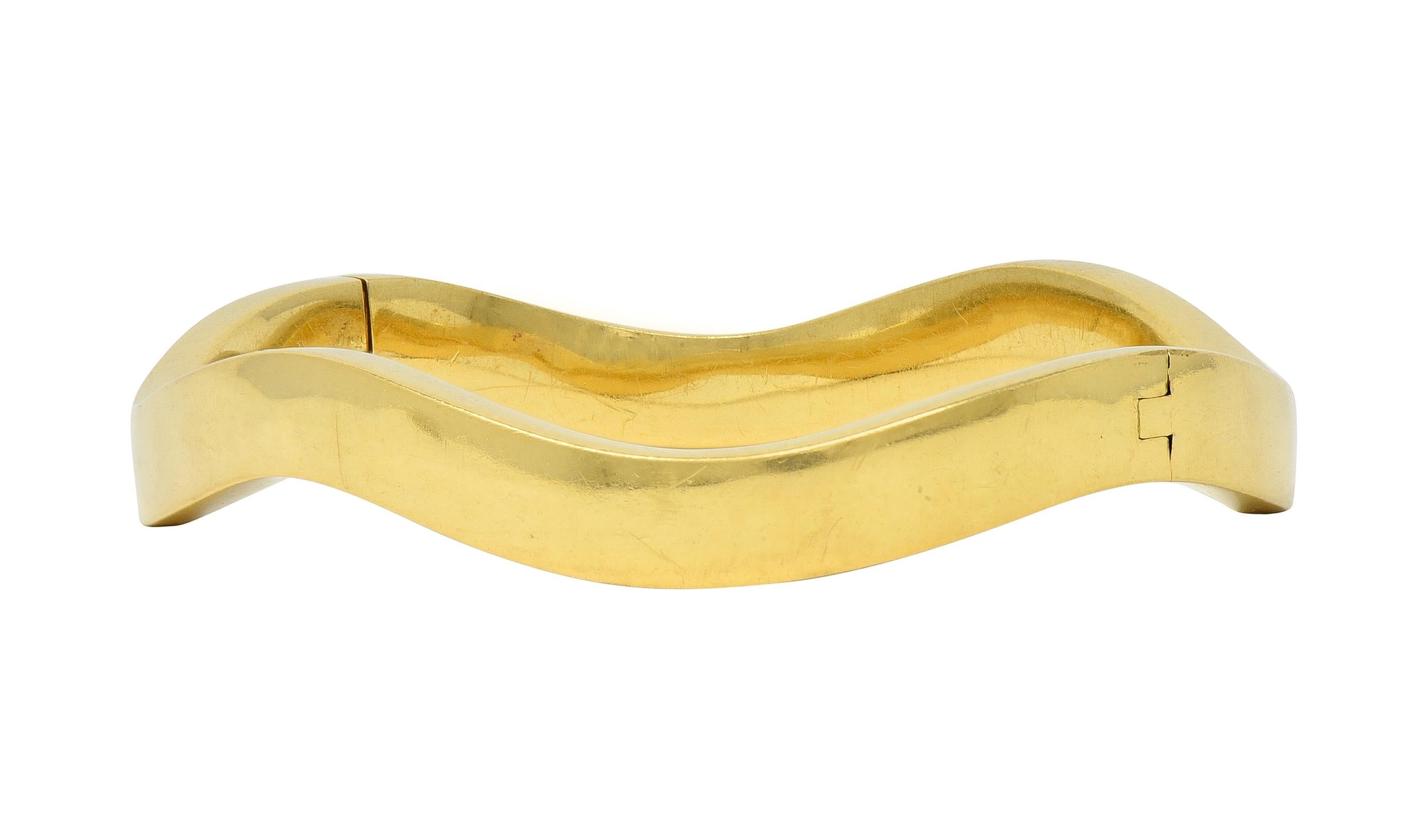 Tiffany & Co. 1990's 18 Karat Yellow Gold Vintage Wave Bangle Bracelet