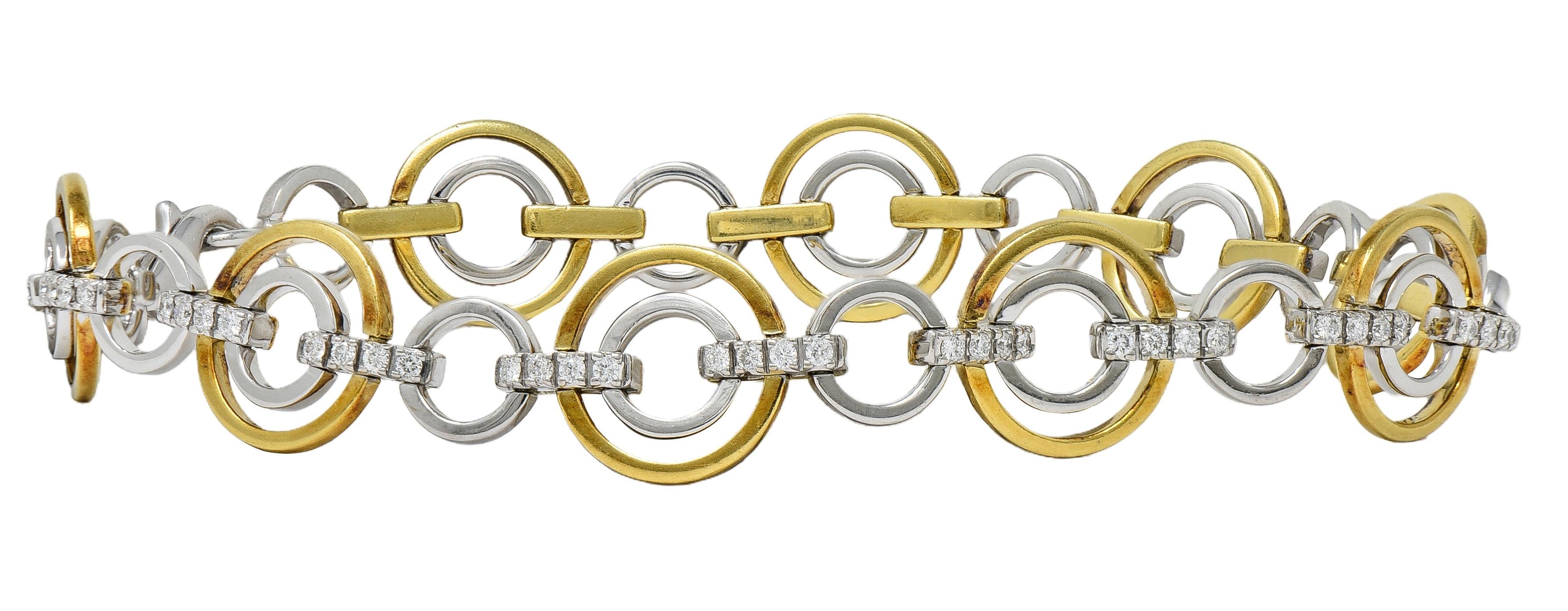 Simon G. Contemporary Diamond 18 Karat Two-Tone Gold Circle link Bracelet