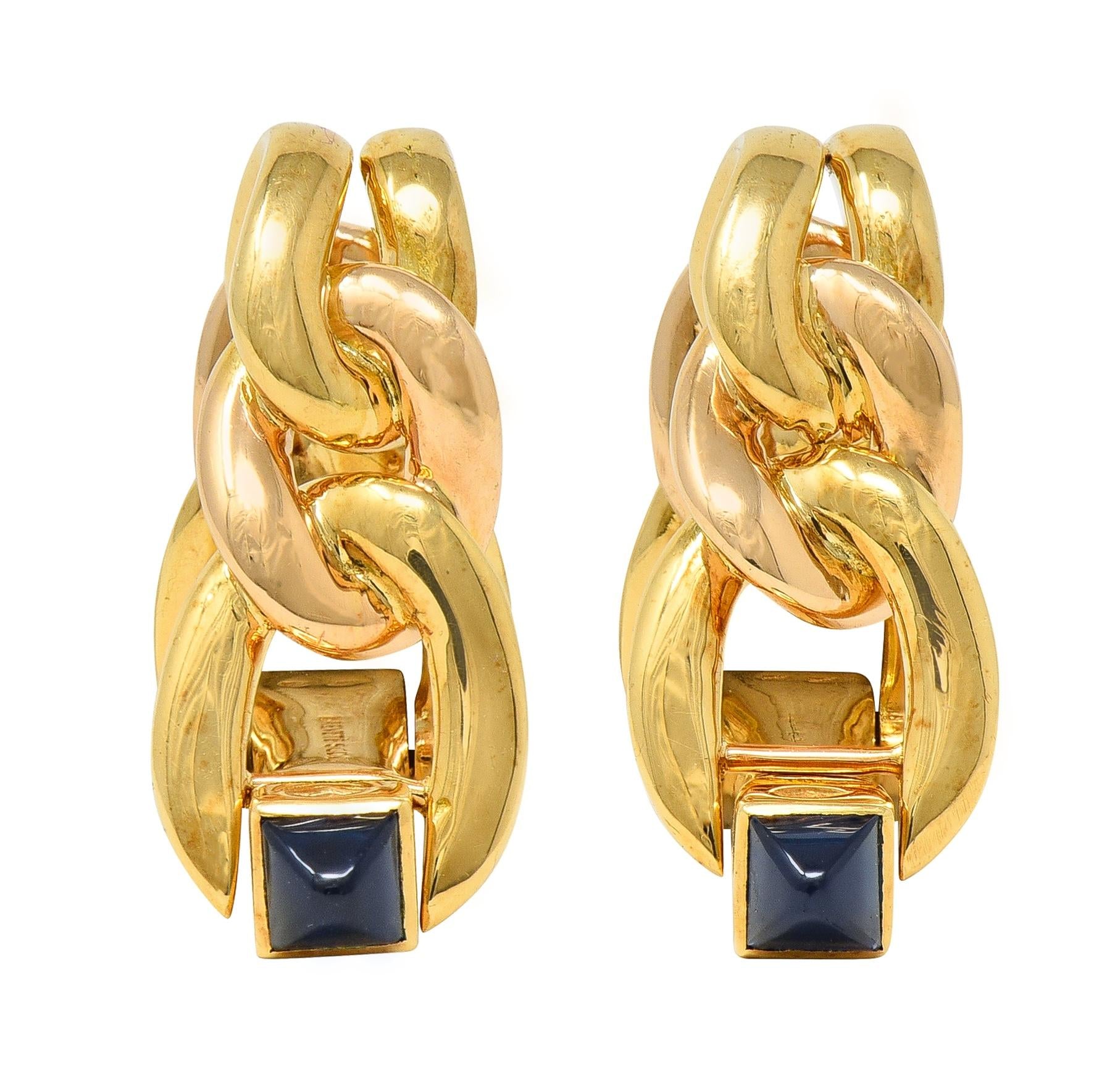 Cartier 1940's Sapphire 18 Karat Yellow Gold Vintage Stirrup Cufflinks