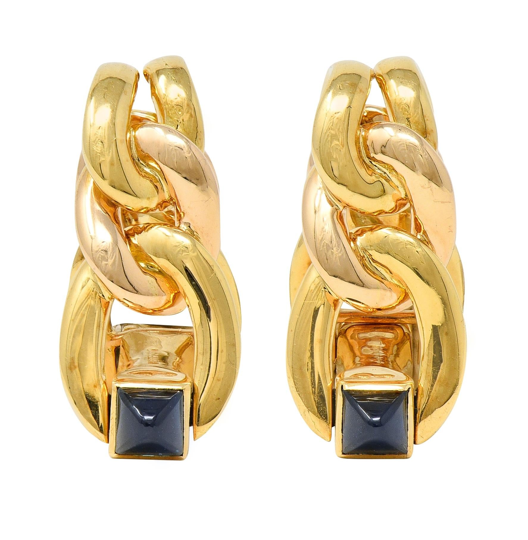 Cartier 1940's Sapphire 18 Karat Yellow Gold Vintage Stirrup Cufflinks
