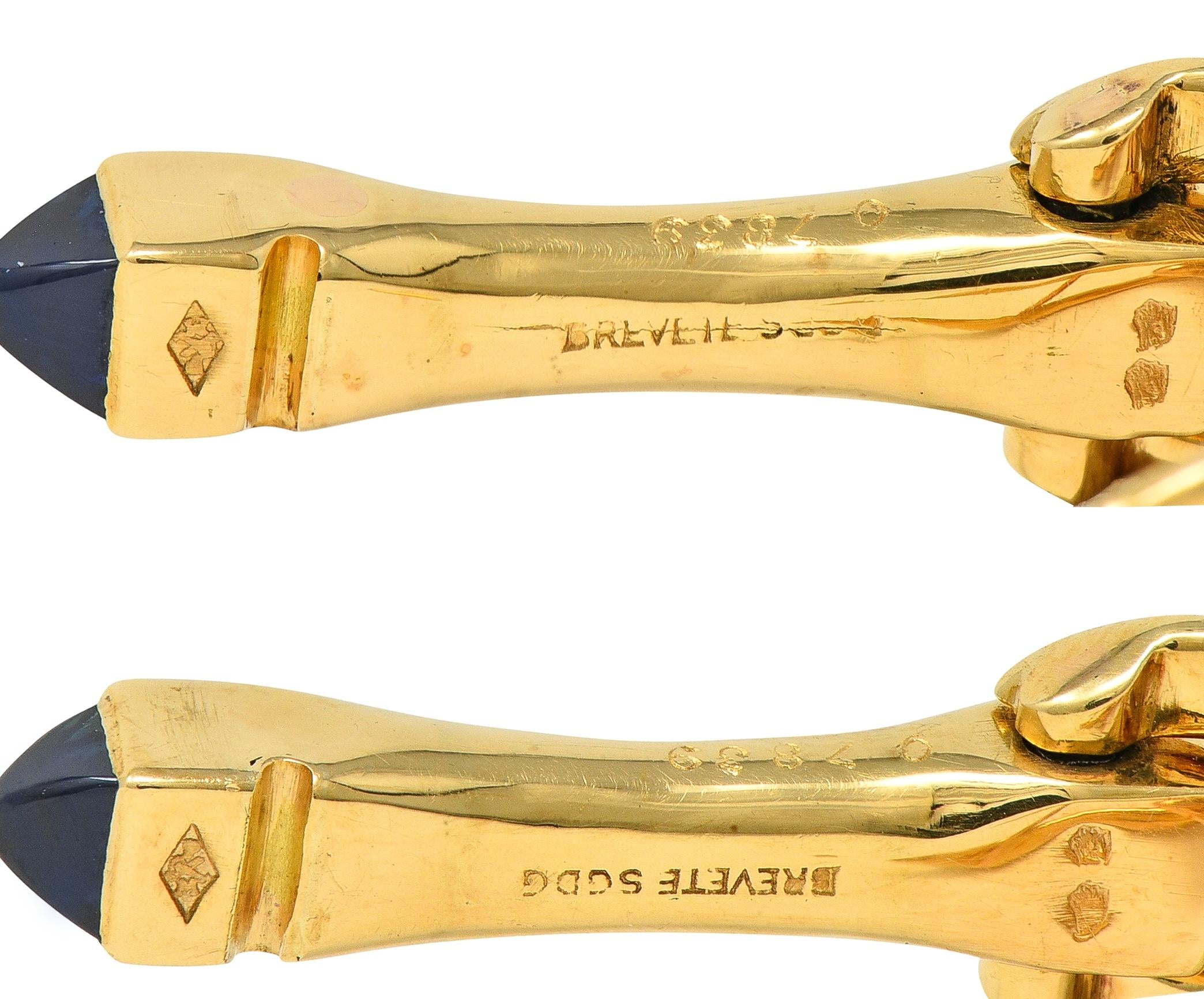 Cartier 1940's Sapphire 18 Karat Yellow Gold Vintage Stirrup Cufflinks