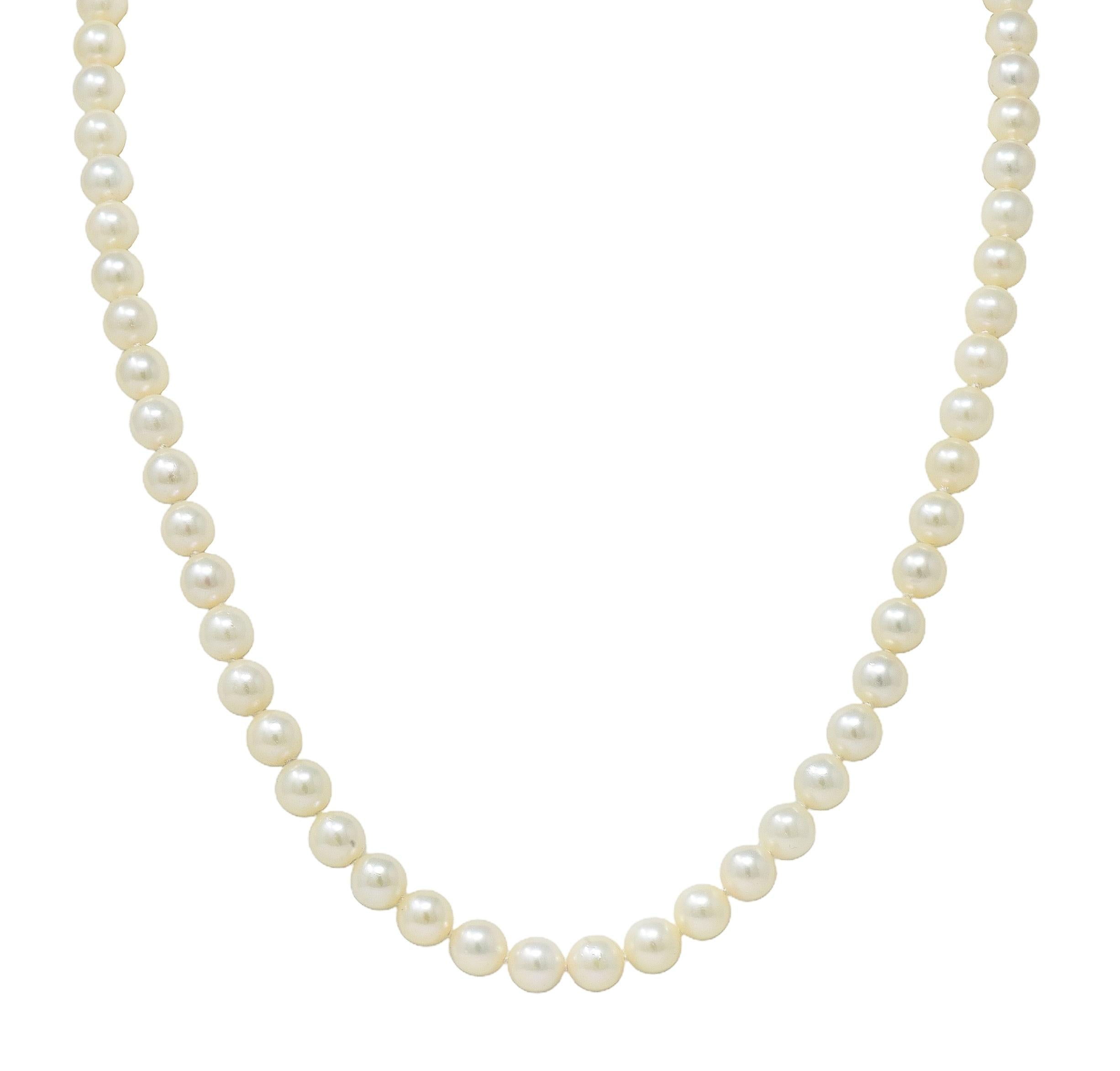 Mikimoto 1980's Akoya Pearl 18 Karat Yellow Gold Vintage Pearl Strand Necklace