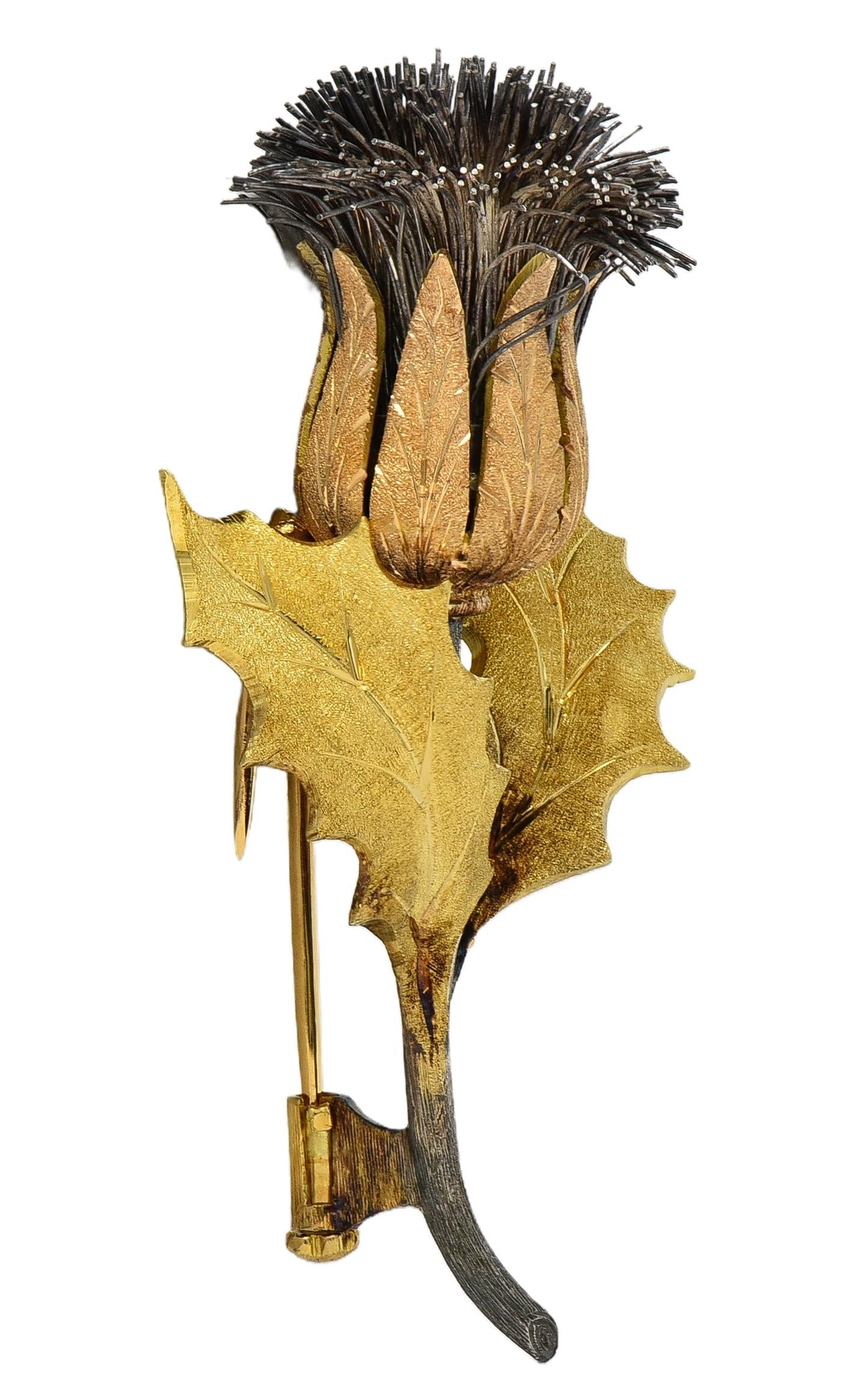 Buccellati 1960's 18 Karat Two-Tone Gold Silver Vintage Scottish Thistle Brooch