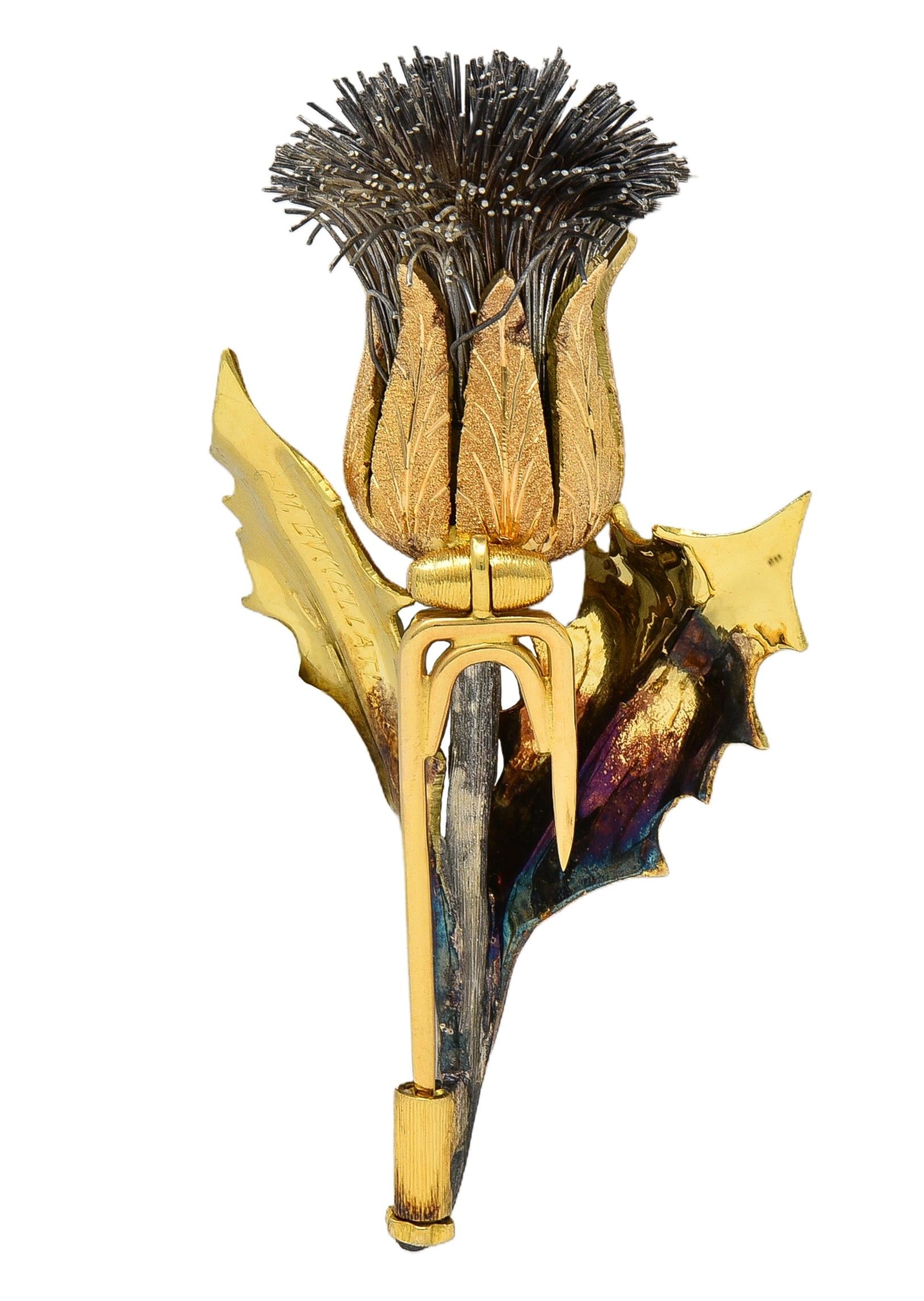 Buccellati 1960's 18 Karat Two-Tone Gold Silver Vintage Scottish Thistle Brooch