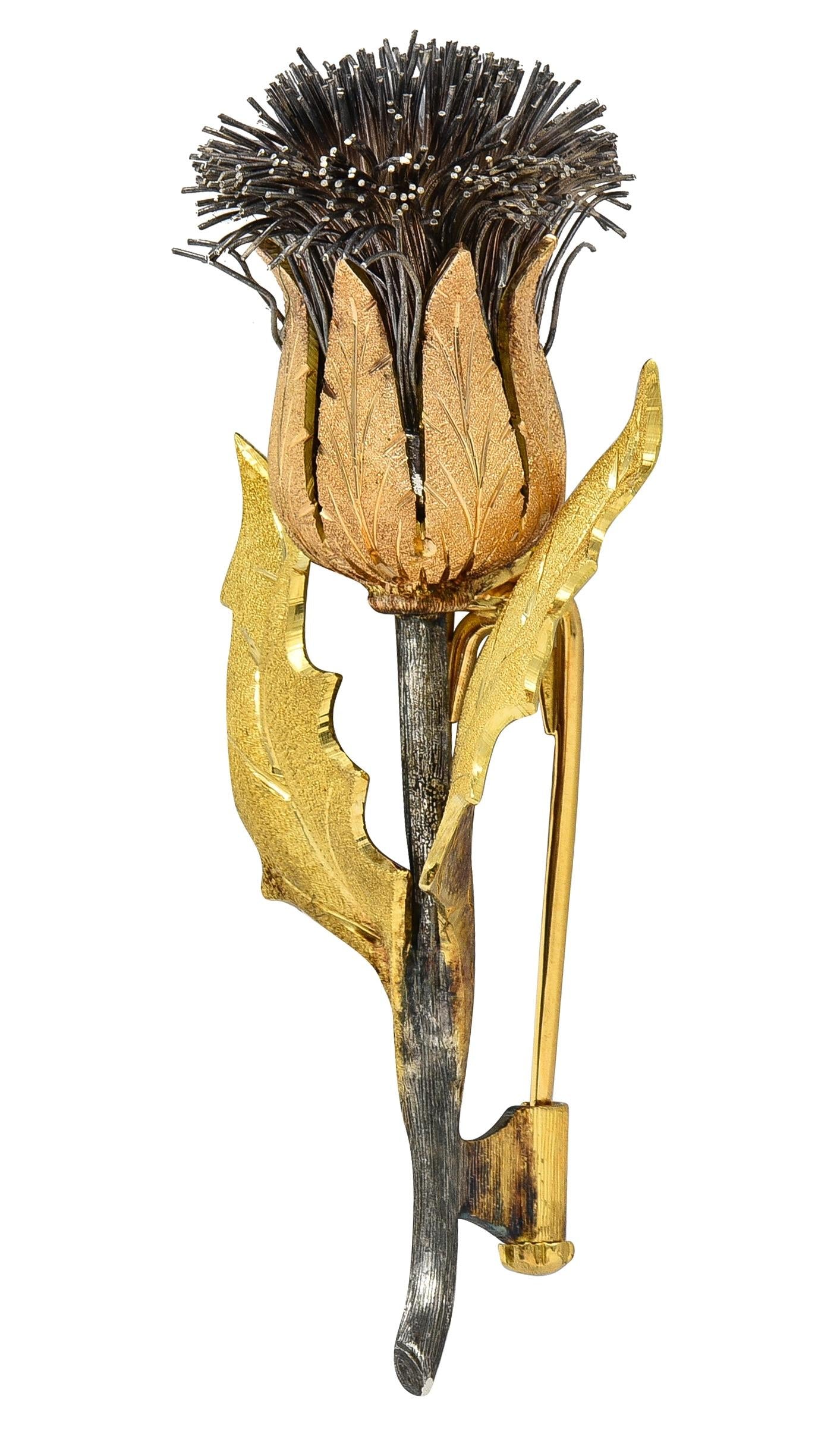 Buccellati 1960's 18 Karat Two-Tone Gold Silver Vintage Scottish Thistle Brooch