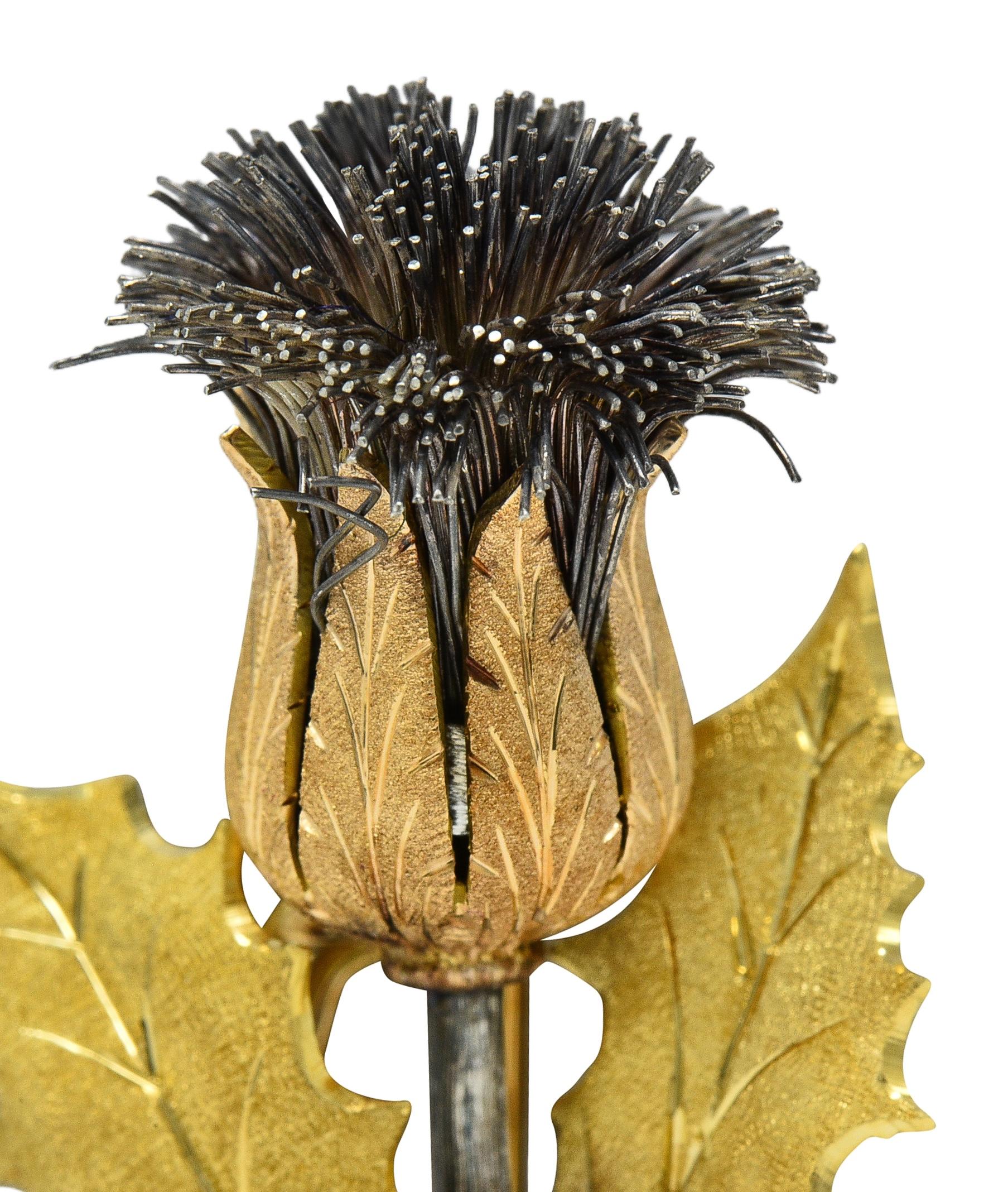 Buccellati 1960's 18 Karat Two-Tone Gold Silver Vintage Scottish Thistle Brooch