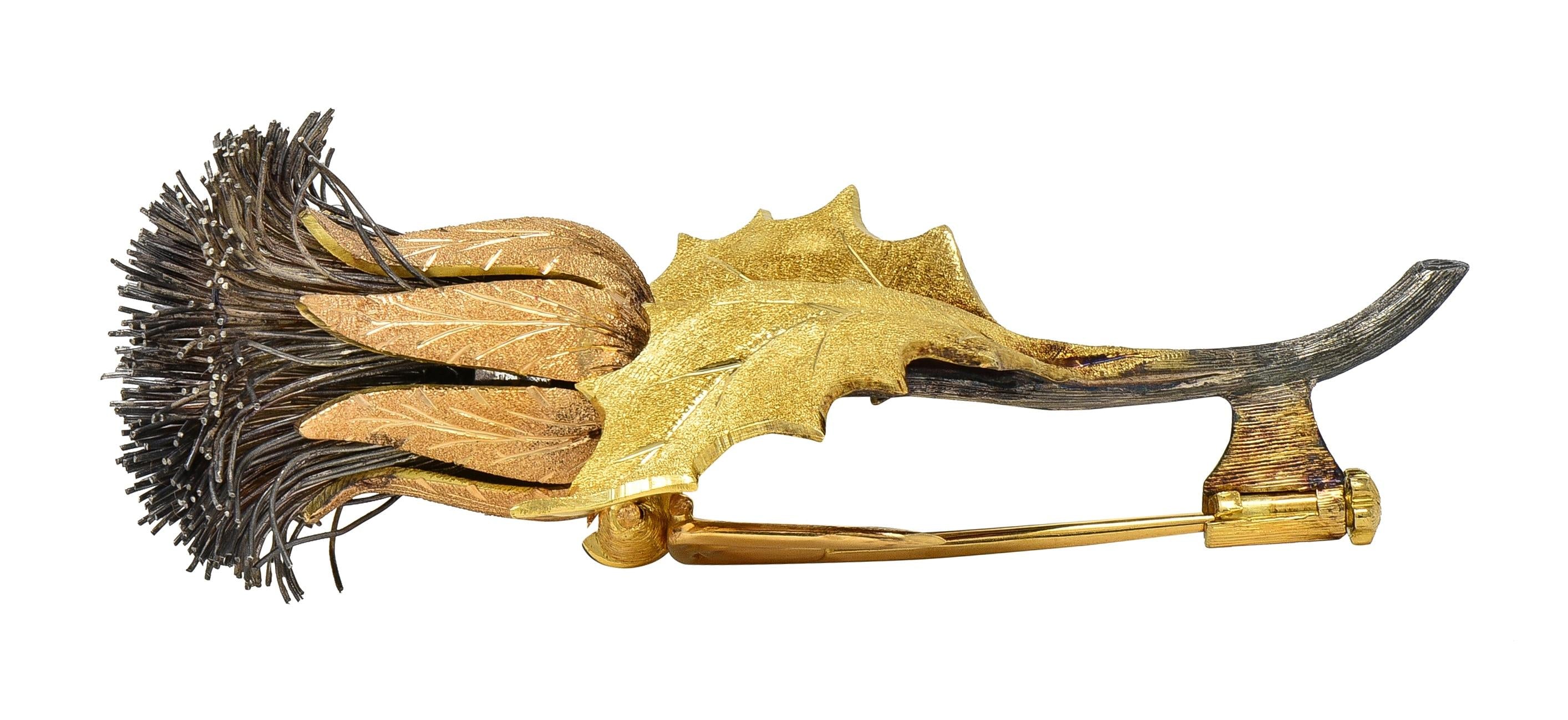 Buccellati 1960's 18 Karat Two-Tone Gold Silver Vintage Scottish Thistle Brooch