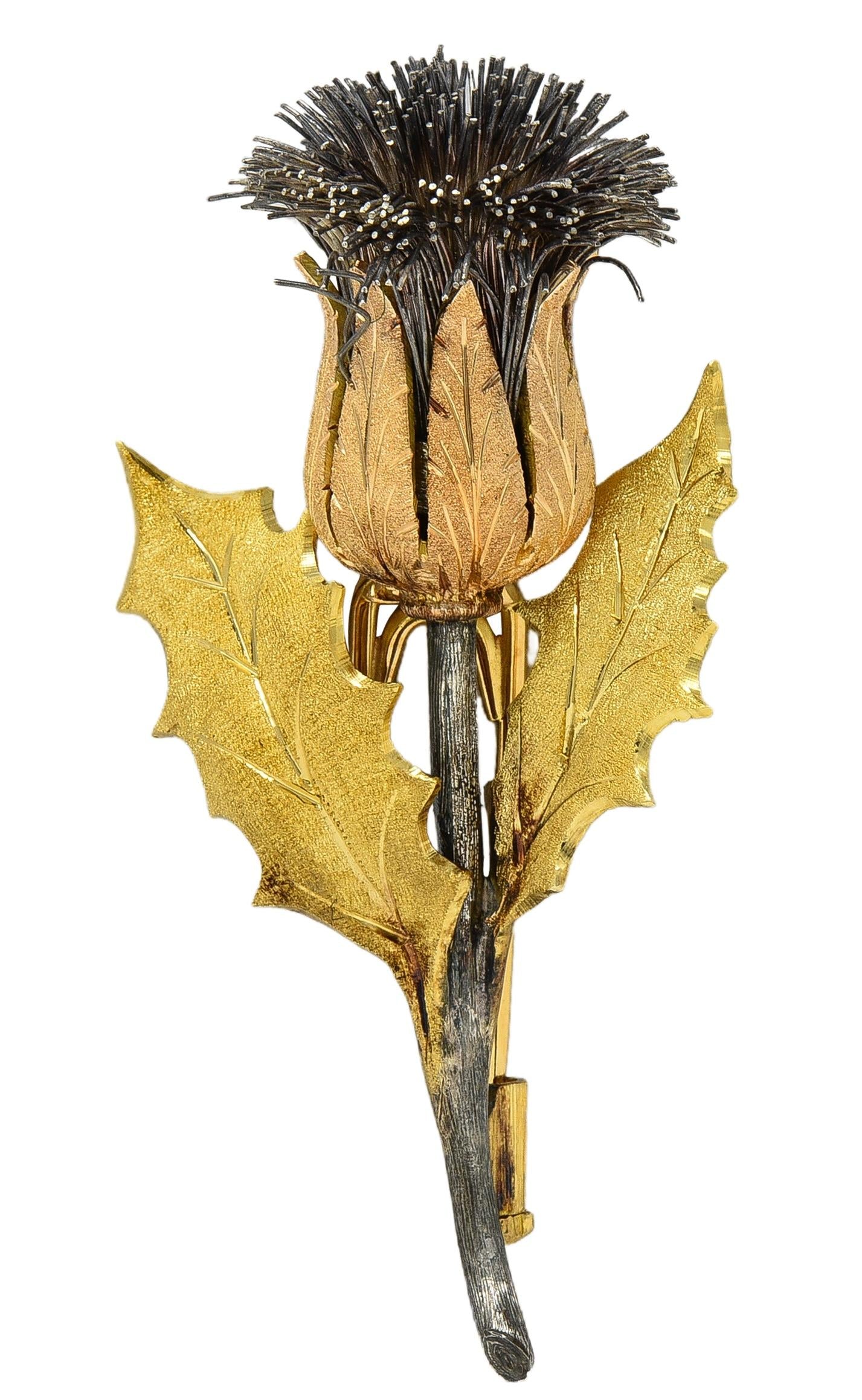 Buccellati 1960's 18 Karat Two-Tone Gold Silver Vintage Scottish Thistle Brooch