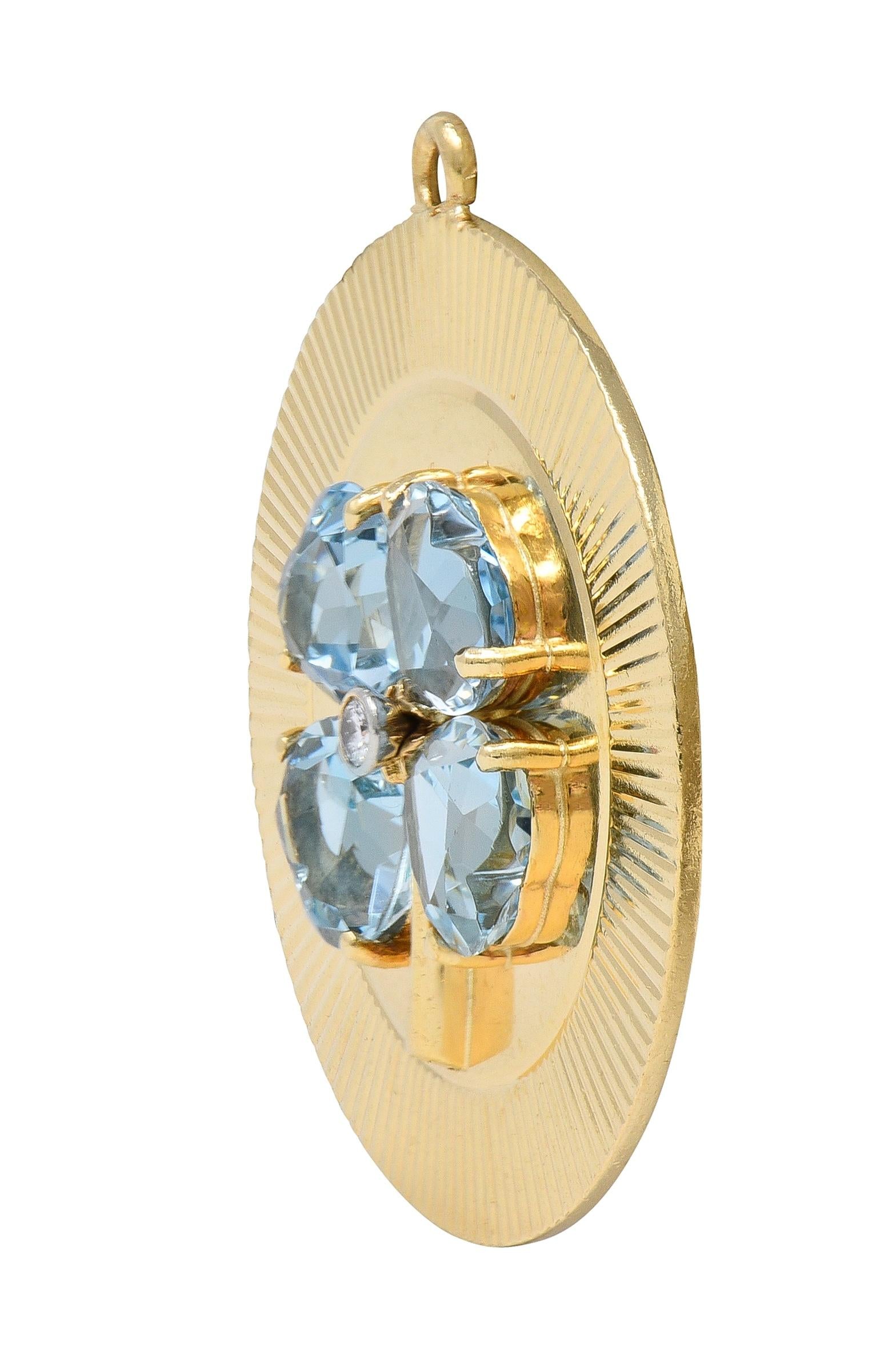 Tiffany & Co. 1950's Aquamarine Diamond 14K Gold Vintage Four Leaf Clover Charm