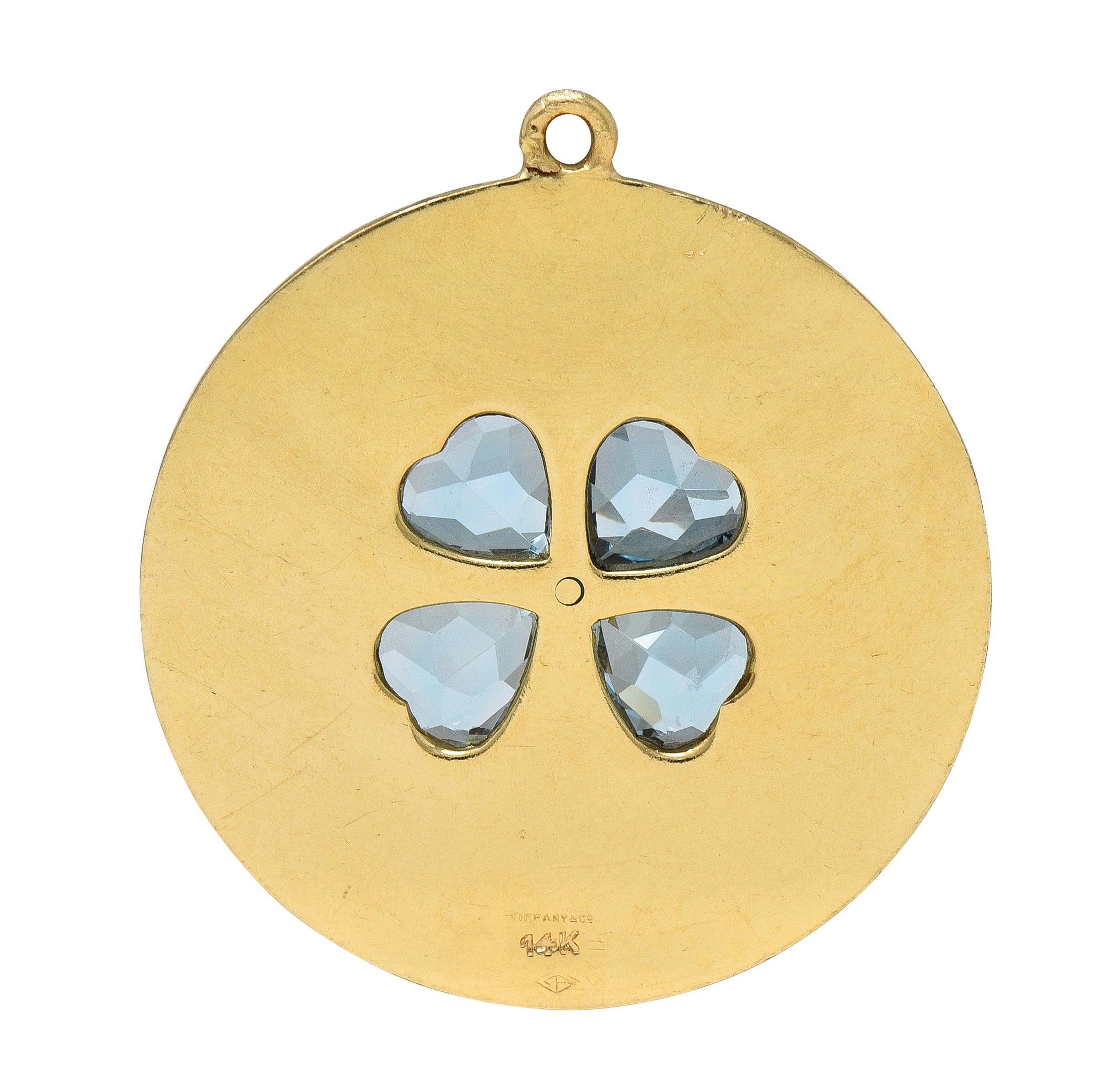 Tiffany & Co. 1950's Aquamarine Diamond 14K Gold Vintage Four Leaf Clover Charm
